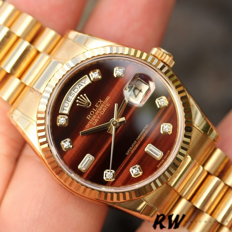 Rolex Day-Date 118238 Yellow Gold Diamond Bulls Eye Dial 36mm Unisex Replica Watch