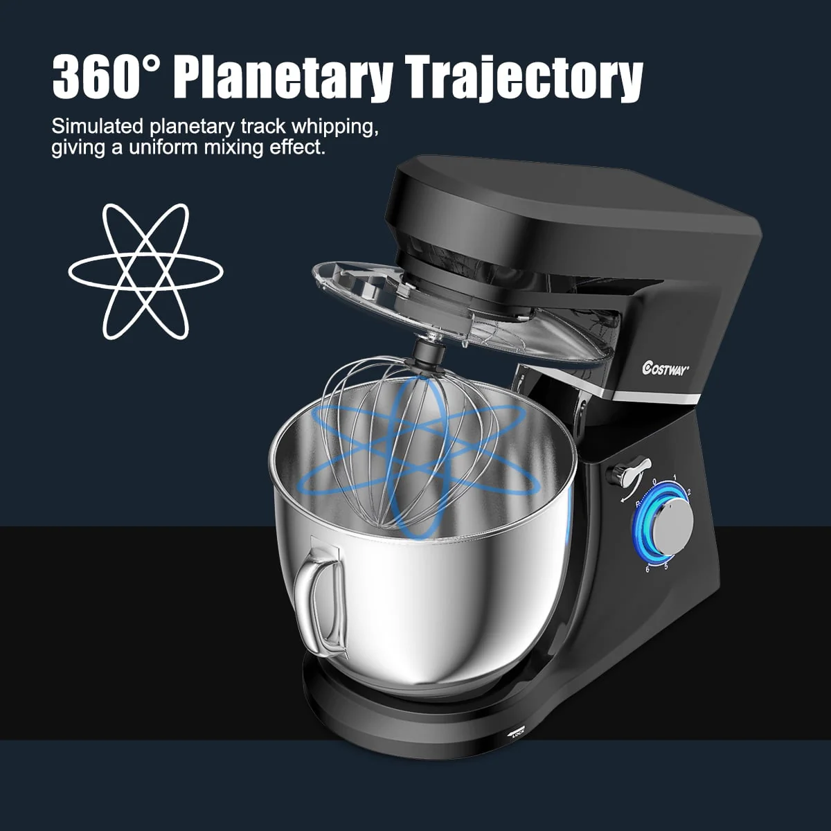 Costway Tilt-Head Stand Mixer 7.5 Qt 6 Speed 660W with Dough Hook, Whisk & Beater Black - Image 7