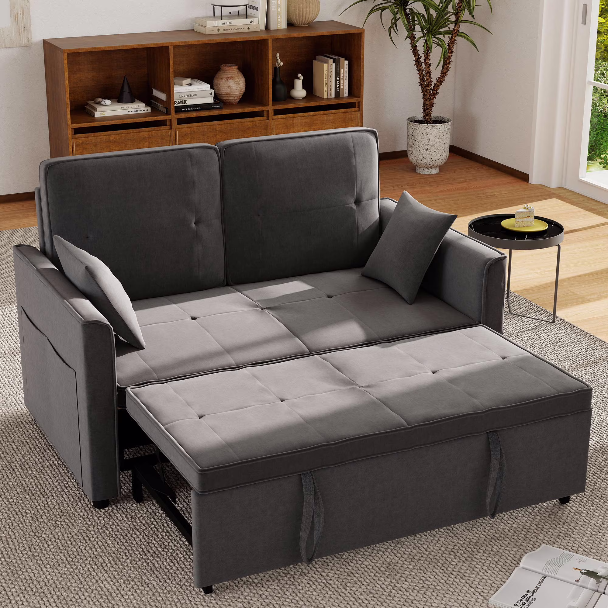 Convertible Sofa Bed,3-in-1 Sleeper Sofa with Pull Out Bed,Sleeper Futon Couch Loveseat with Adjsutable Backrest and Pillows for Living Room,Gray - Image 5