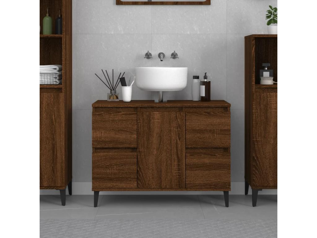 Armario de lavabo madera contrachapada roble marrón 80x33x60 cm