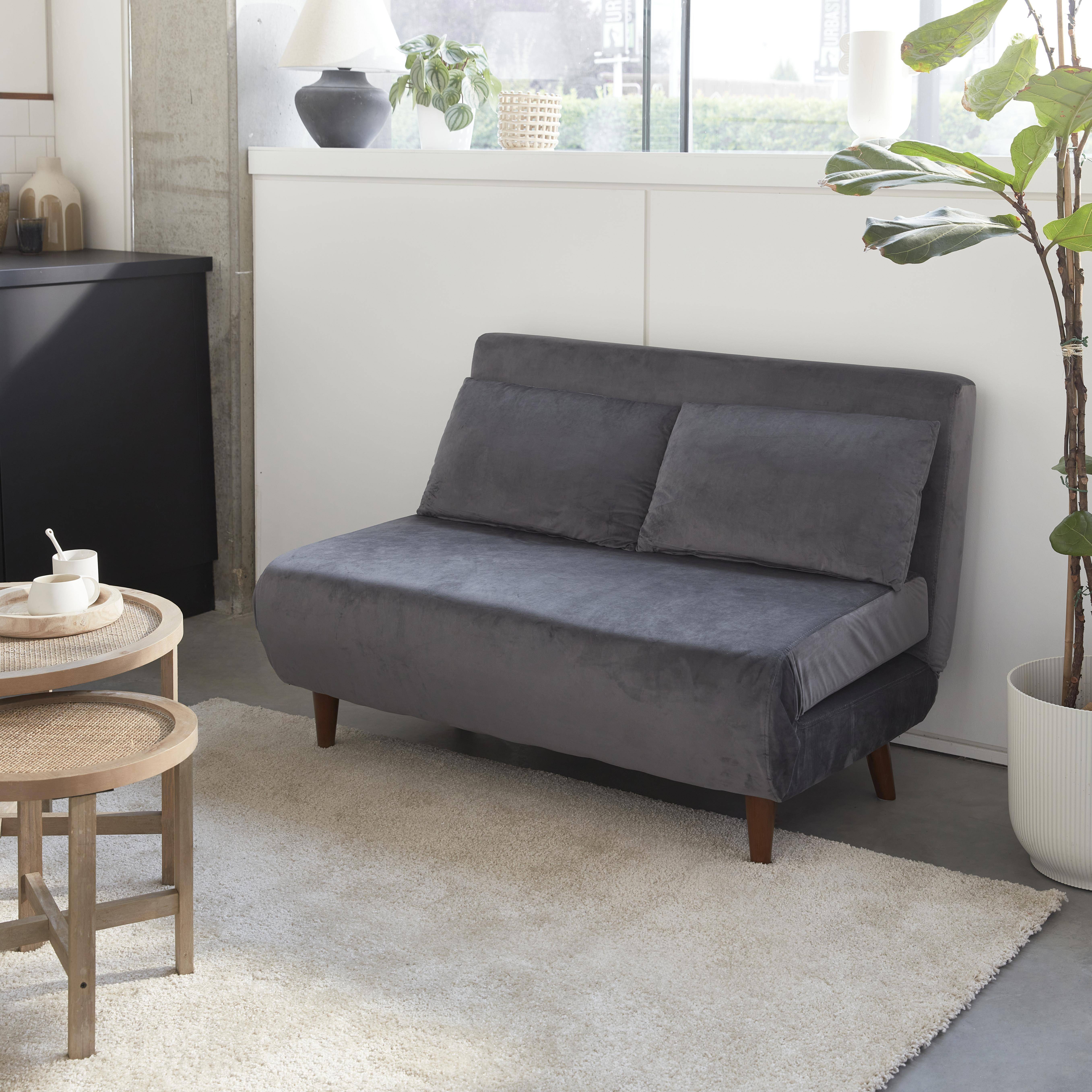 Guesta terciopelo - Sofá cama con patas de madera, 2 plazas