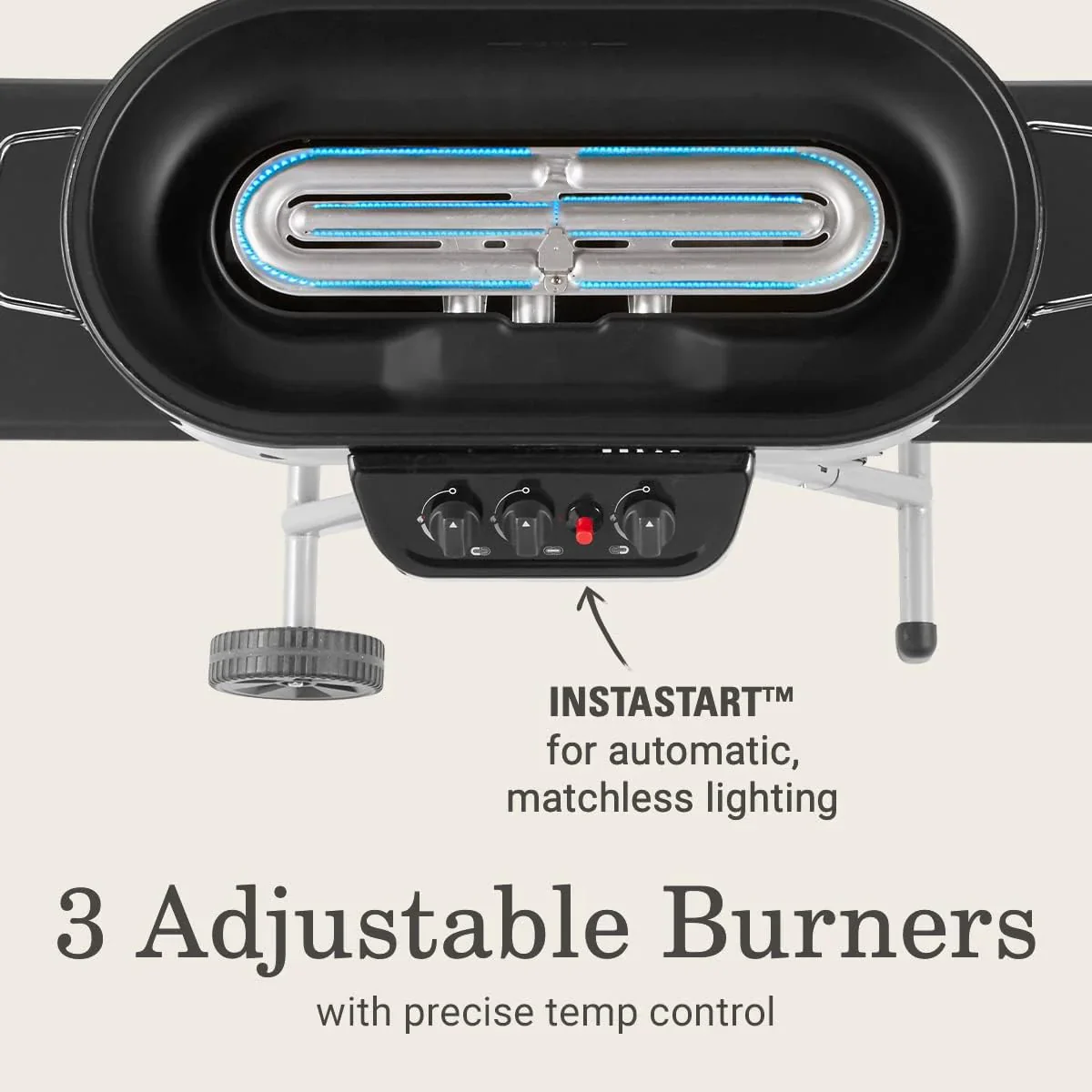 RoadTrip 285 Portable Stand-Up Propane Grill with 3 Adjustable Burners & Instastart Ignition, 20,000 BTUs of Power for Outdoor Cooking, Camping, Tailgating, Grilling, BBQs, & More