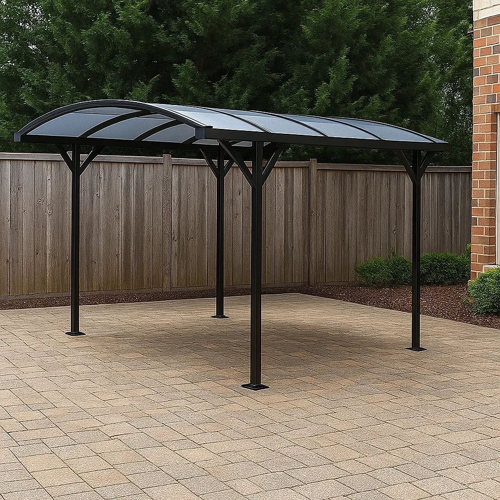Cochera individual,metal,color negro,techo arqueado,independiente,con anclajes,500x300x250 cm,para coche. - R6x1SFrW351r