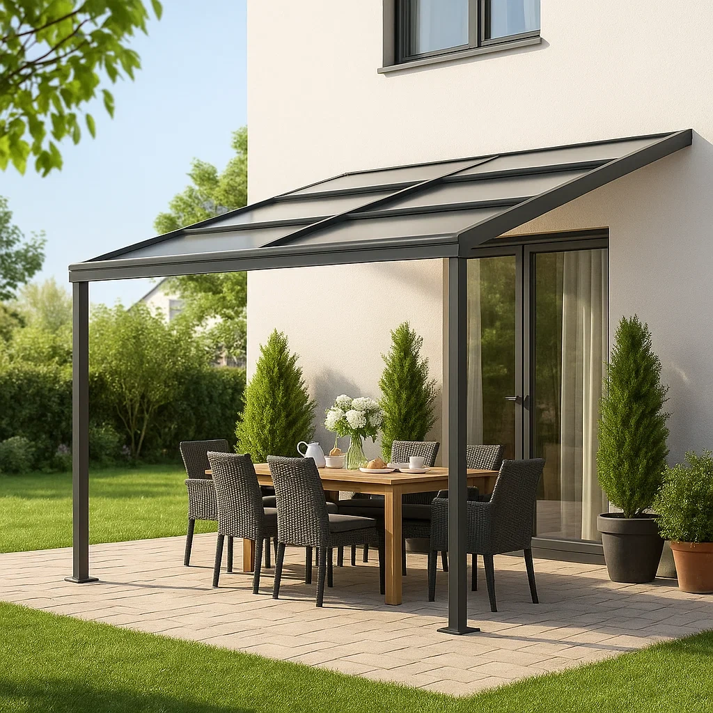 Pérgola Adosada de Aluminio con Techo de Paneles Deslizables, 12 m², Color Antracita - AgpNHuh232Ap
