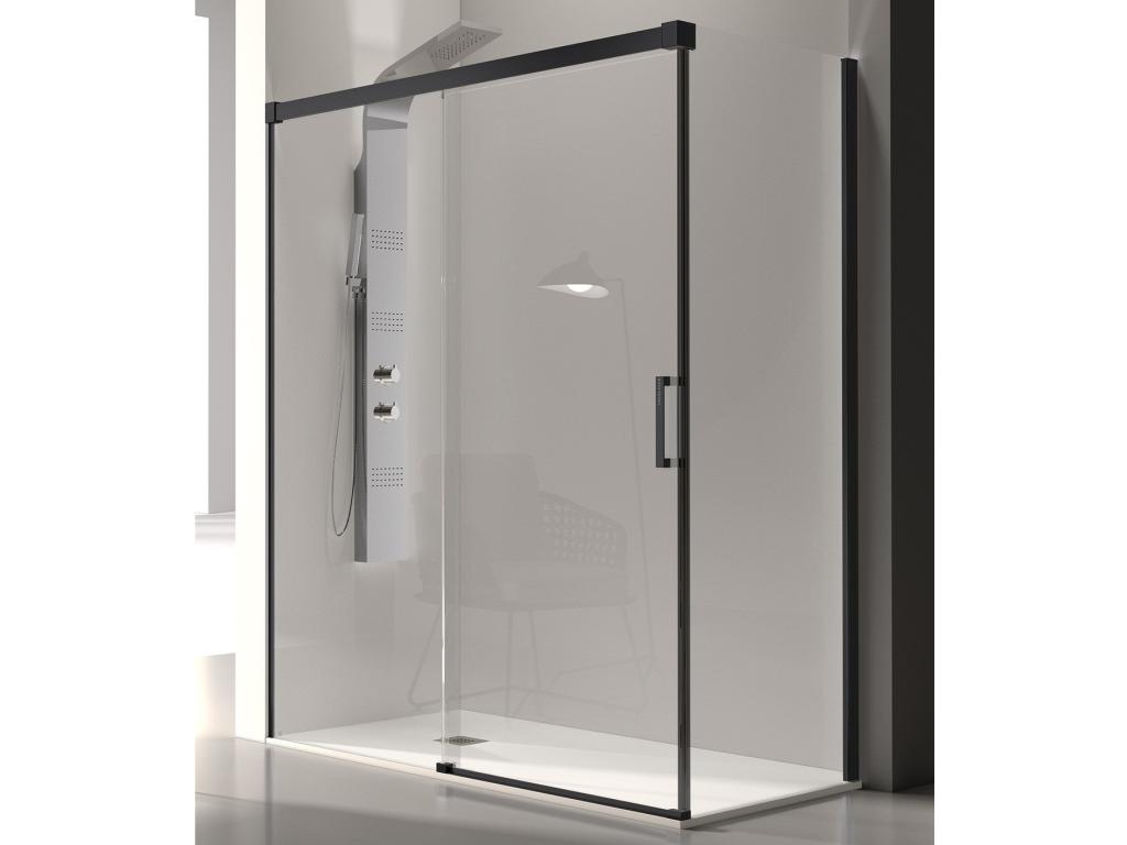 Frontal de ducha + Puerta Corredera GLASÉ perfil Negro mate 120 cm Pared lateral: 76 - 79 cm