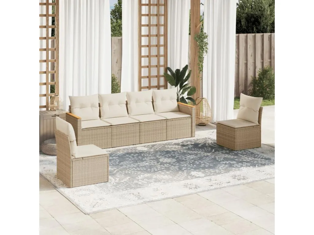 Juego de sofás jardín con cojines 6 piezas ratán sintético beige 70492NCUI