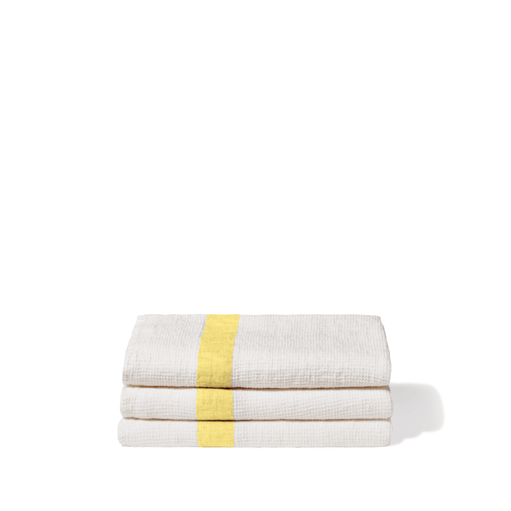 Serviette de bain en lin - Nid d'abeille - Bande Jaune Citronnade
