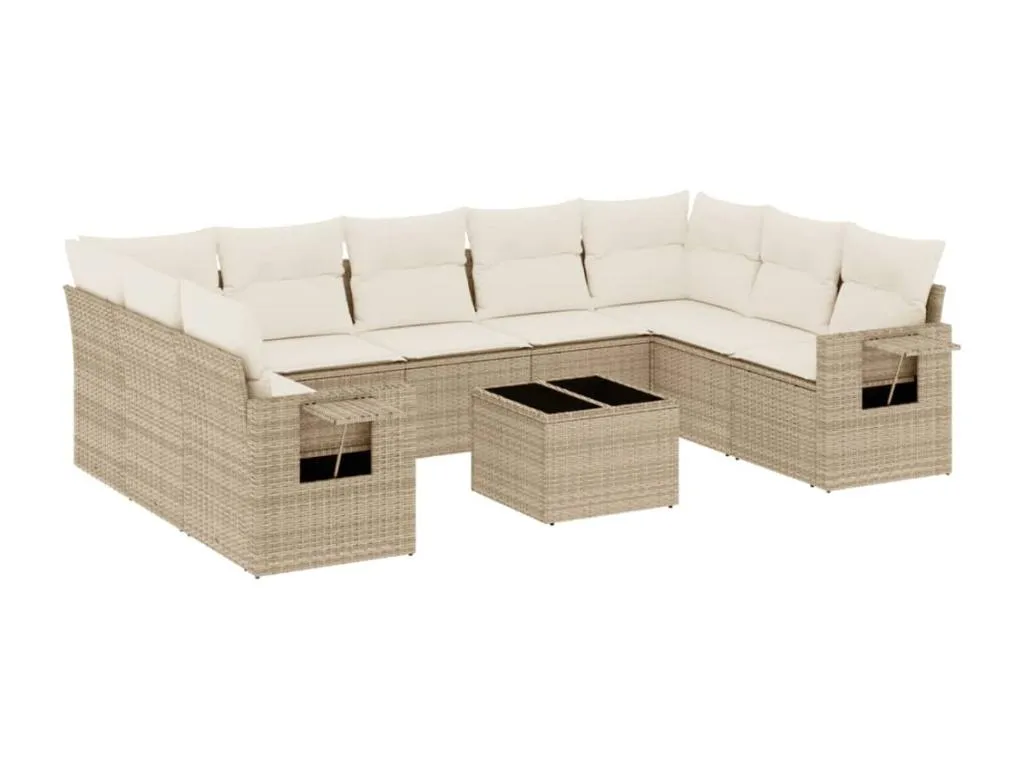 Juego de sofás jardín con cojines beige 10 pzas ratán sintético LRZZ90595