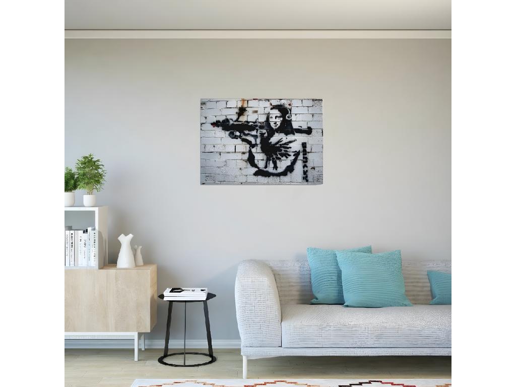 Impresión sobre Lienzo Banksy Monna Lisa, Gris, Negro, 100x3x70 cm, Tucasago