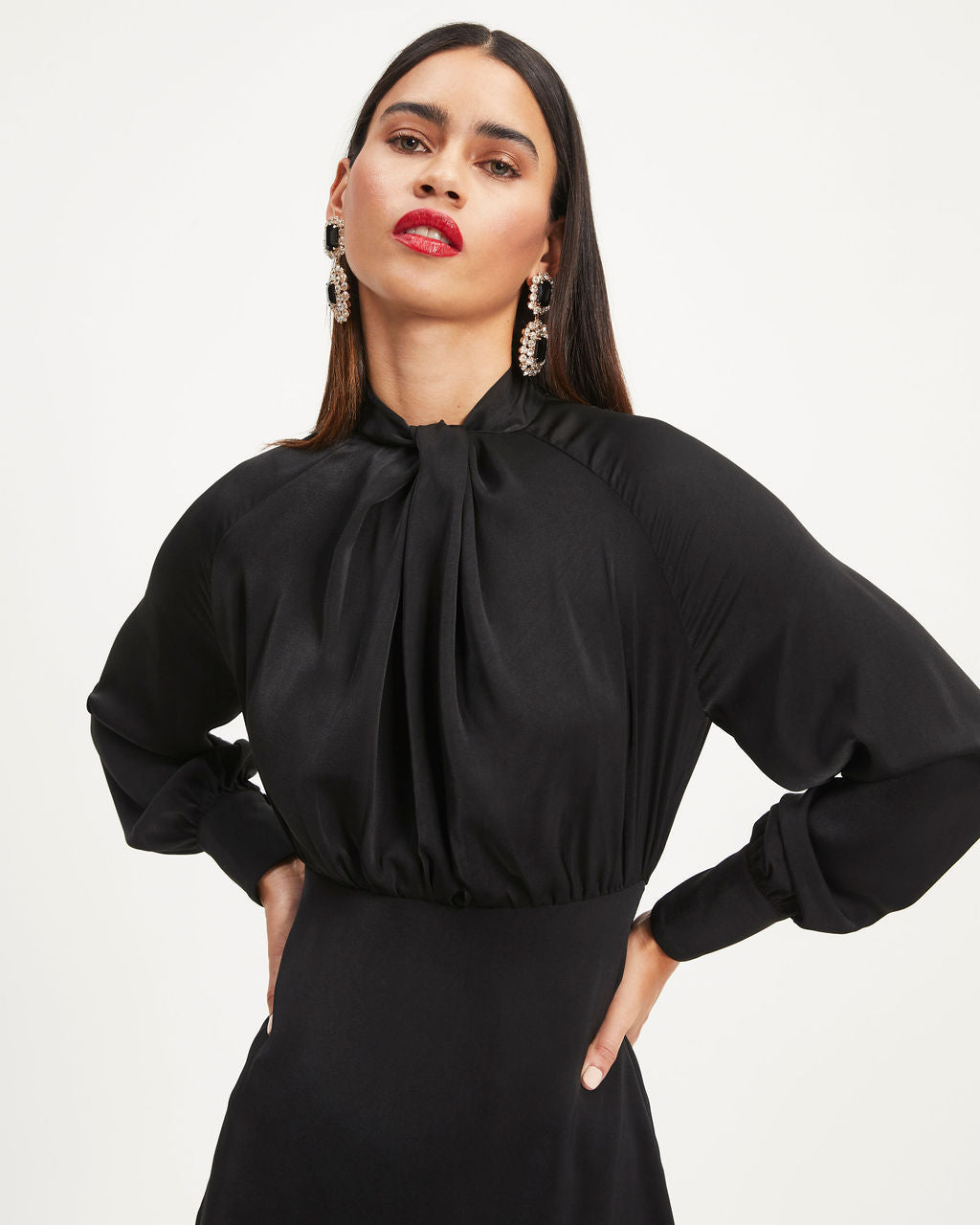 Hostess With The Mostess Twisted Long Sleeve Mini Dress - Black - Se7enfashion