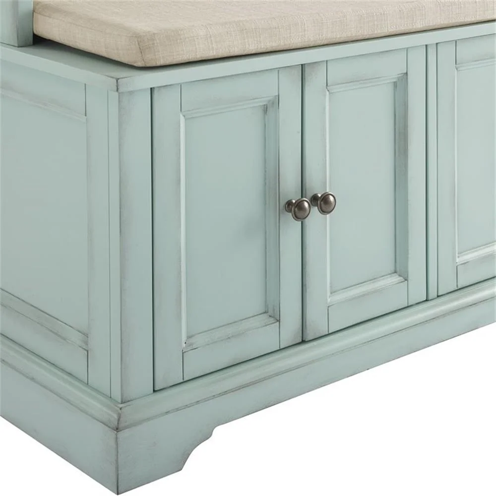 Bowery Hill Traditional Wood Hall Tree in Seafoam Blue/Oatmeal - Image 9