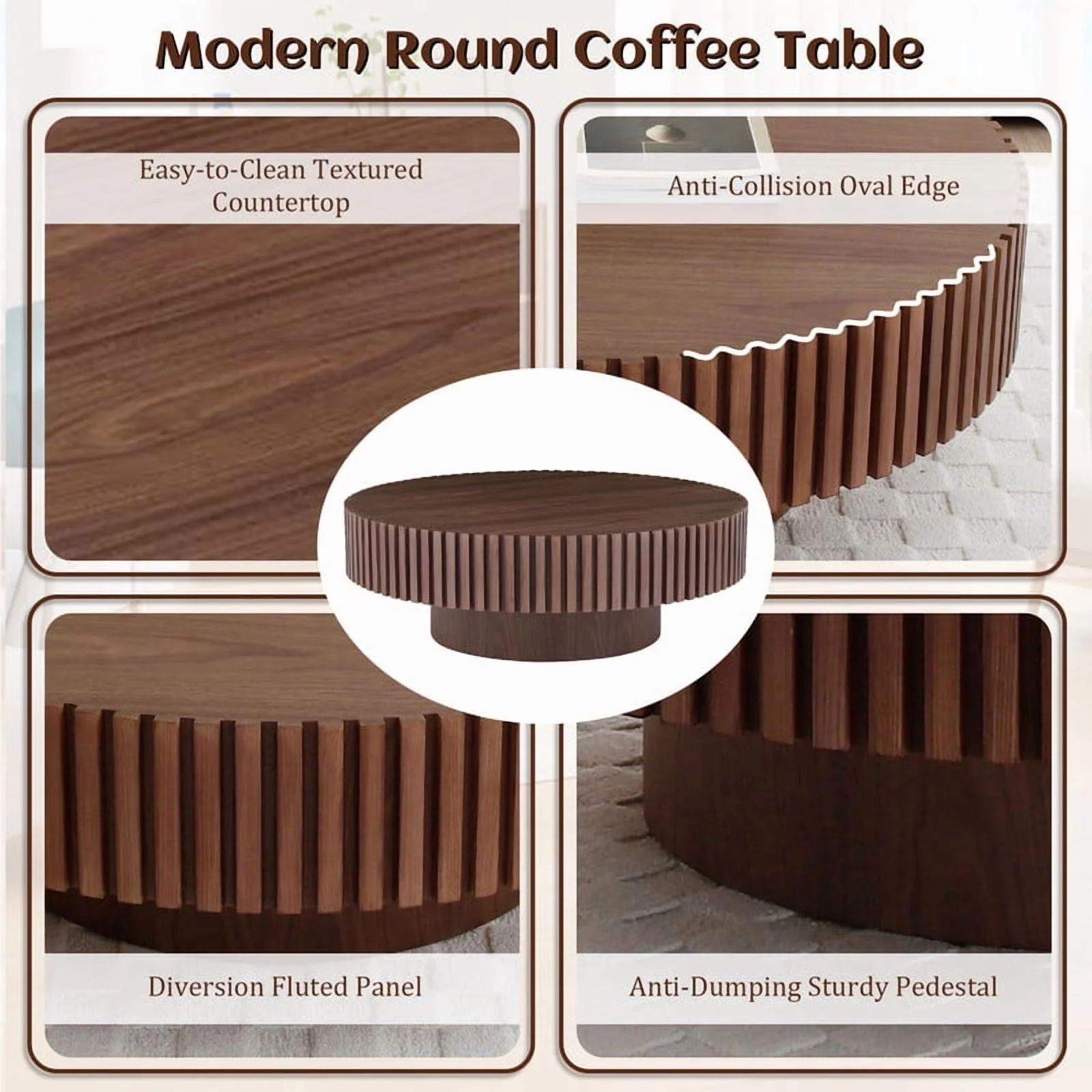 FFH 43.7 inch Oval Coffee Table for Living Room,Handcraft Rustic Corner Coffee Table Nature Wood Relief Sturdy Pedestal for Apartmen,Side Table Centre Table,Nature Wood - Image 30