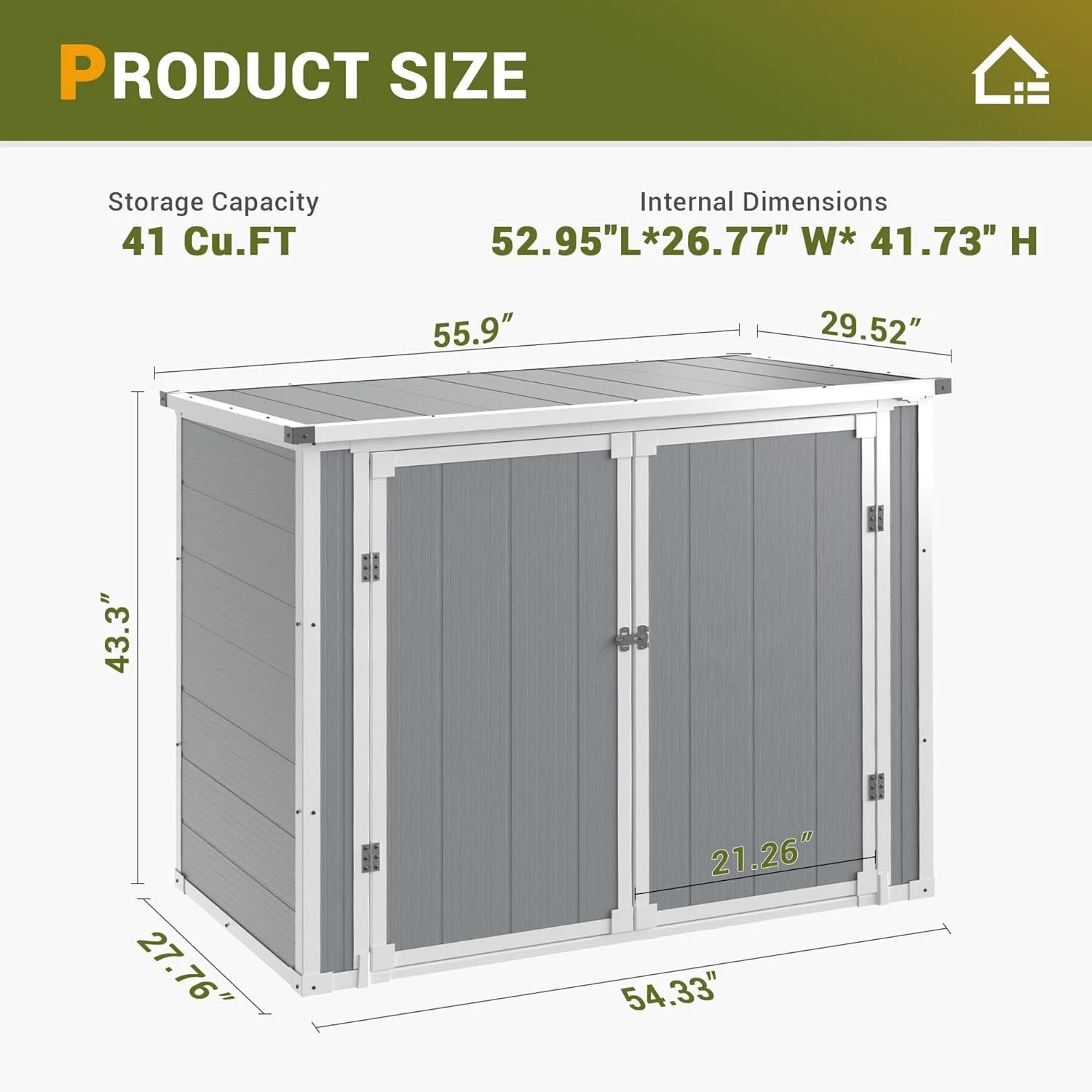 5'-3' Outdoor Storage Shed, Resin Storage Cabinet, Garden Tool Shed with Double Lockable Doors, Organizer Cabinet for Patio Yard, Gray - Image 12