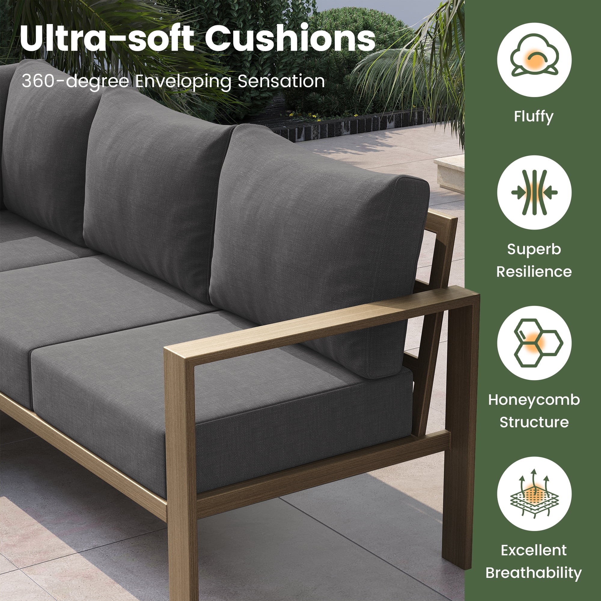 ELPOSUN 6 Pieces Patio Furniture Sets with 6" Thick Olefin Cushions, Metal Outdoor Sectional Furniture L Shape Patio Conversation Sets for Garden, Backyard Beige - Image 15