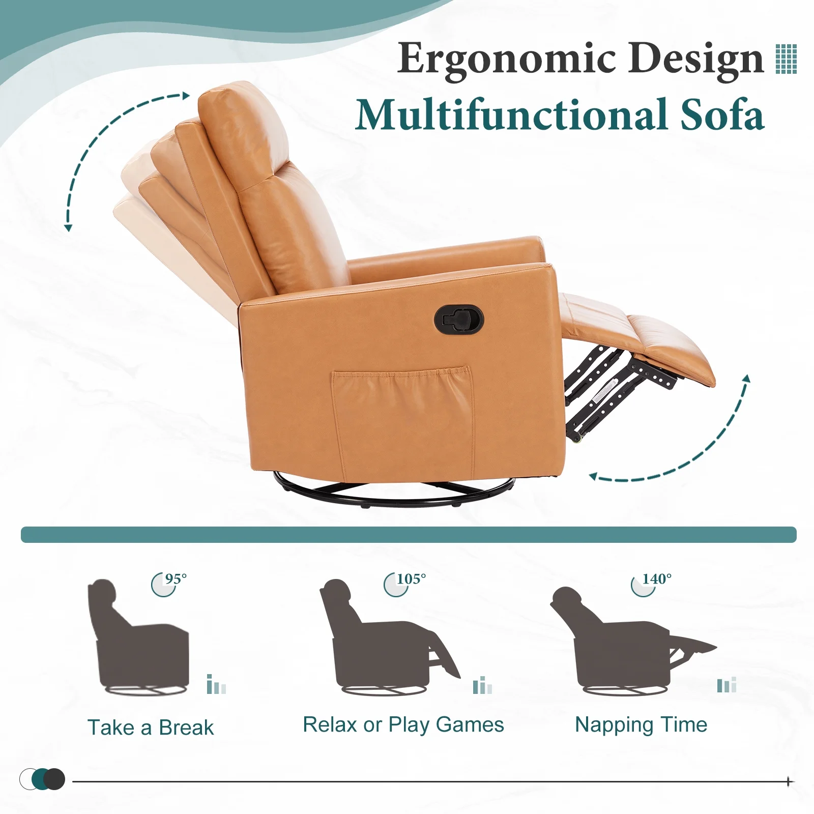 Recliner Message Chair with Footrest, Swivel Rocking Glider, High Back Upholstered Deep Seat for Living Room, Grey - Image 31