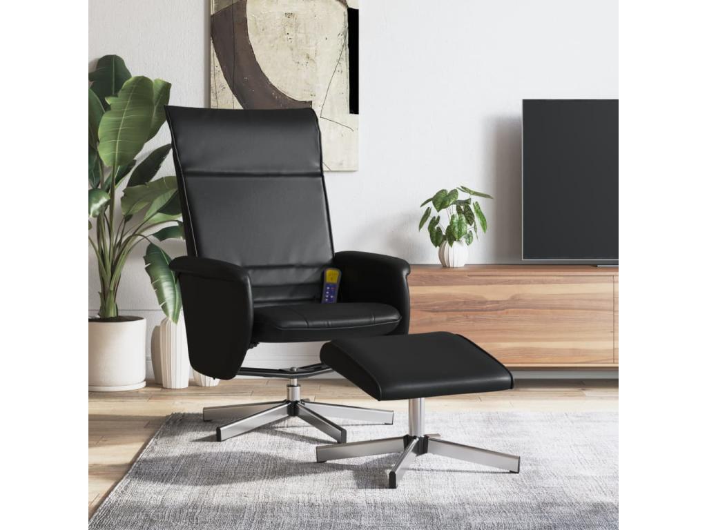 Sillón reclinable masaje con reposapiés cuero sintético negro