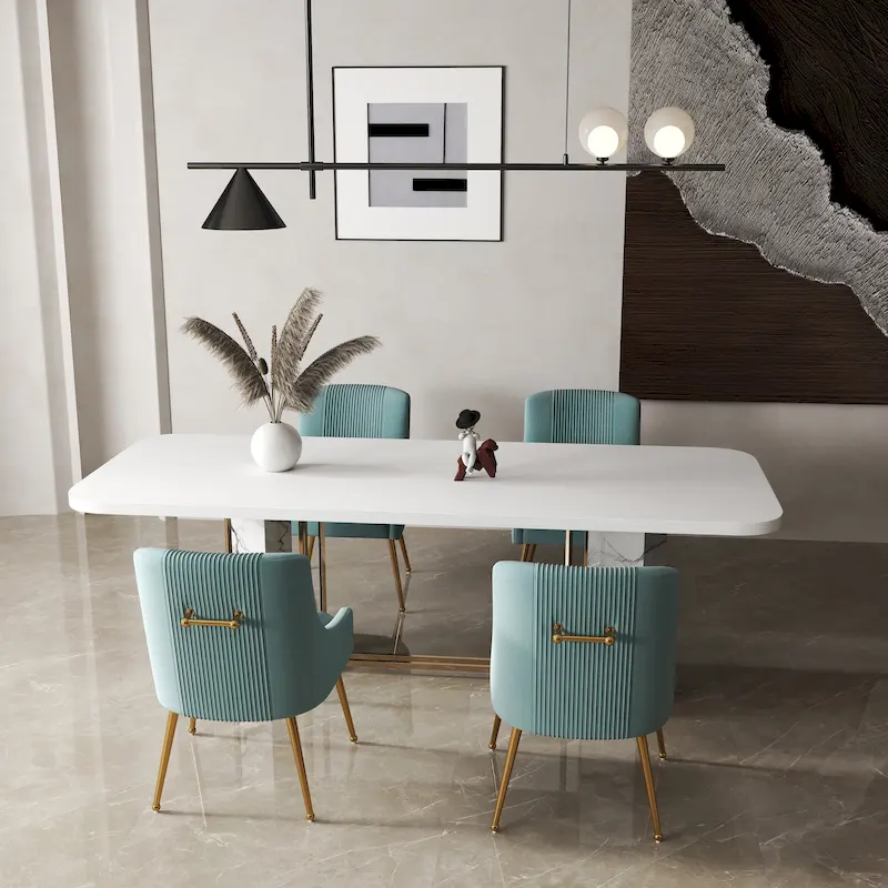 SEYNAR Set of 4 Modern Glam Boucle Velvet Dining or Vanity Chairs with Rear Handle