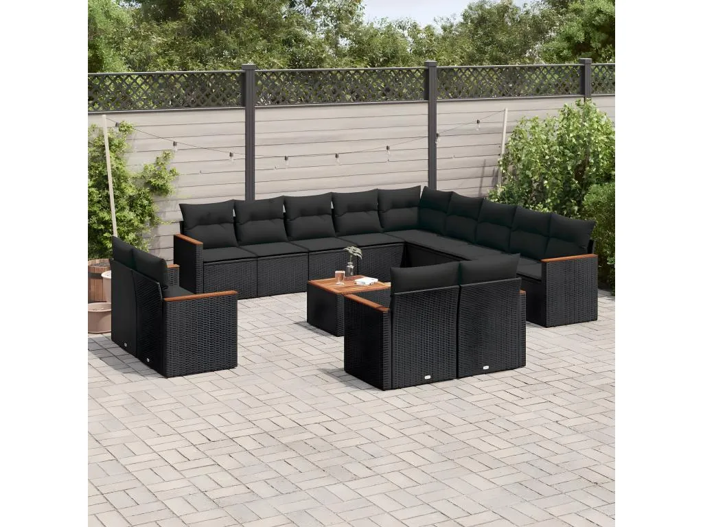 Set sofás de jardín 14 pzas con cojines ratán sintético negro 79704udwd