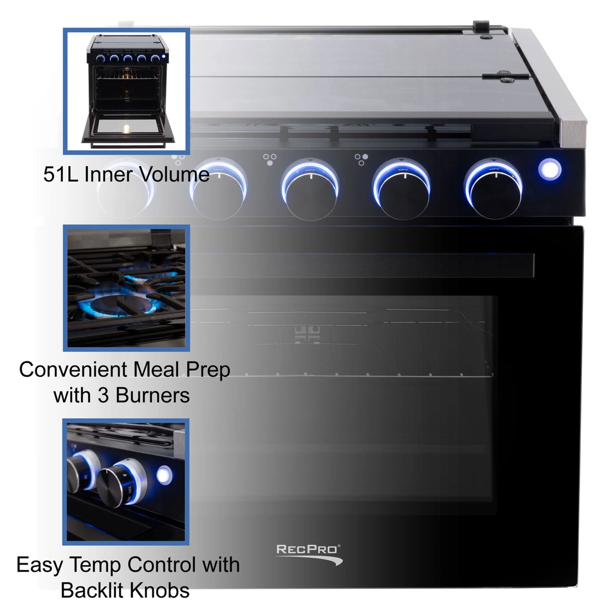 RecPro 17 Inch 3 Burner Propane RV Stove Gas Range without Hood, Silver - Image 4