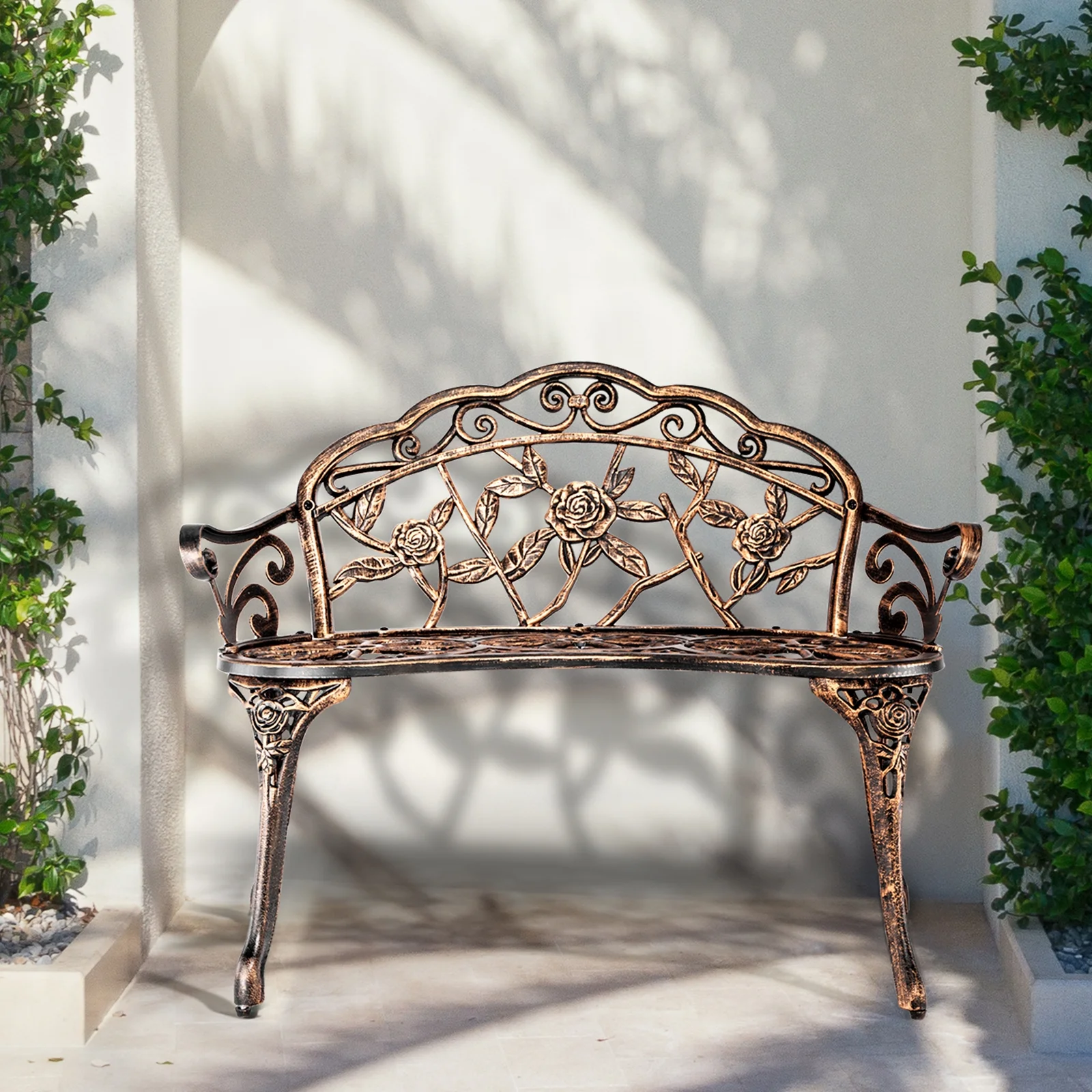 Ktaxon Outdoor Patio Park Garden Bench Courtyard Leisure Rose Cast Aluminum, Outdoor Loveset, Bronze - Image 10