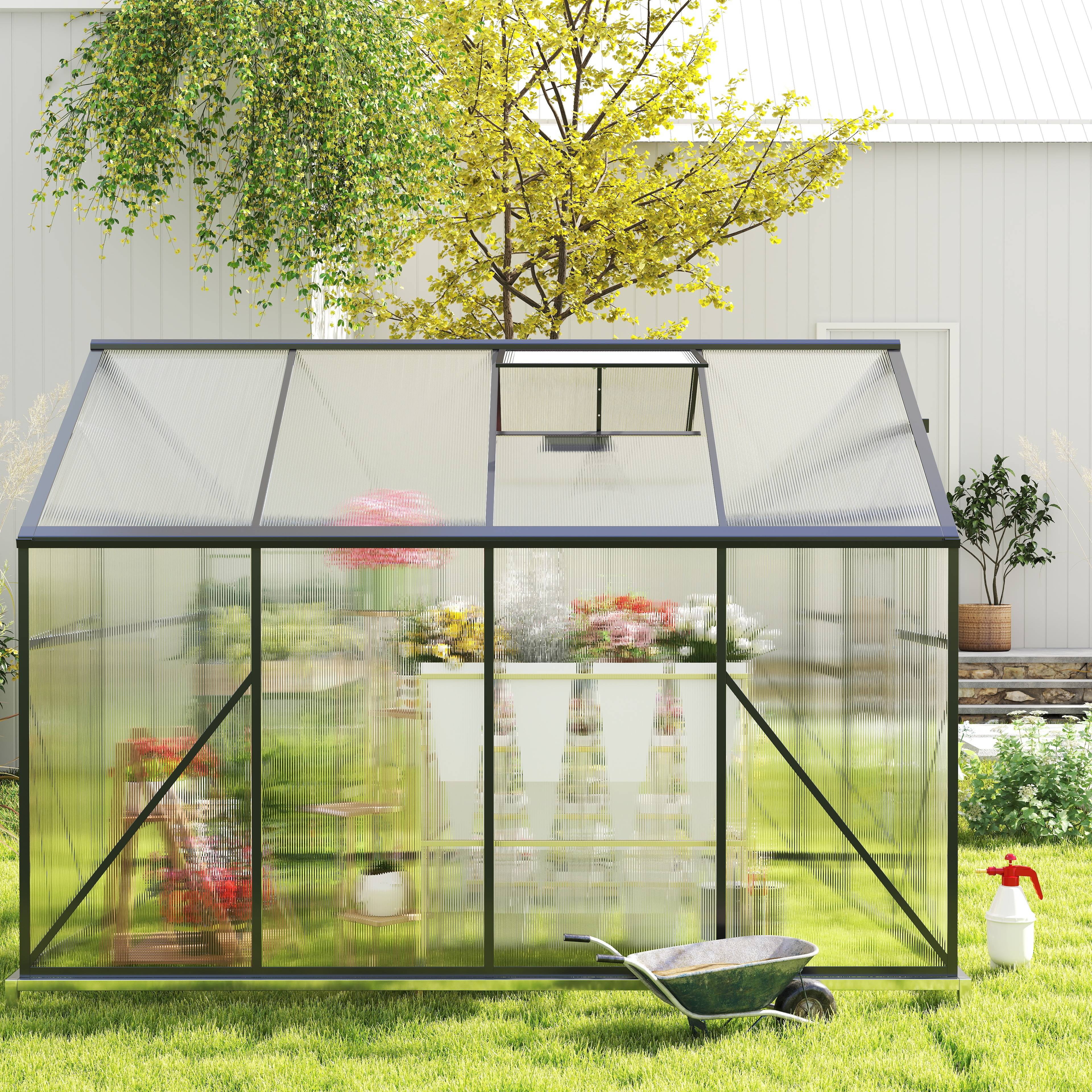 Asofer 6' x 4' Greenhouse for Outdoors, Aluminum Walk-in Green Houses shed with Rain Gutter and Roof Vent for Backyard - Image 11