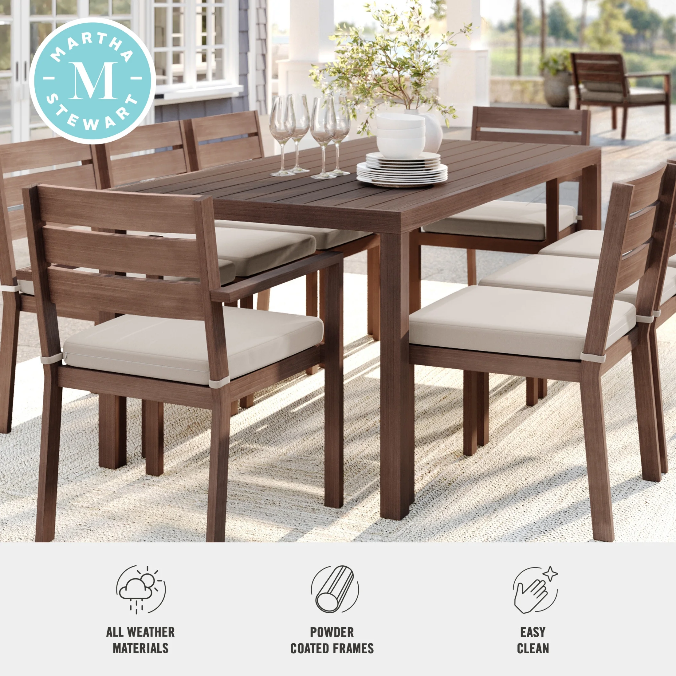 Martha Stewart 71" Indoor-Outdoor Patio Table with Gray Brushed Woodgrain Aluminum Finish - Image 14