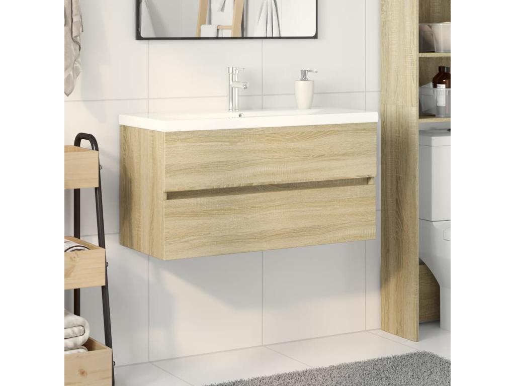 Juego de muebles de baño de madera de ingeniería y cerámica de 2 piezas