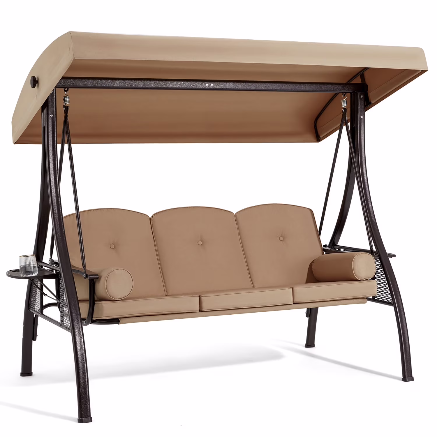 Homrest 3 Person Patio Outdoor Porch Swing with Adjustable Canopy, Backrest, Swing Bed with Stand for Garden,Deck - Image 3