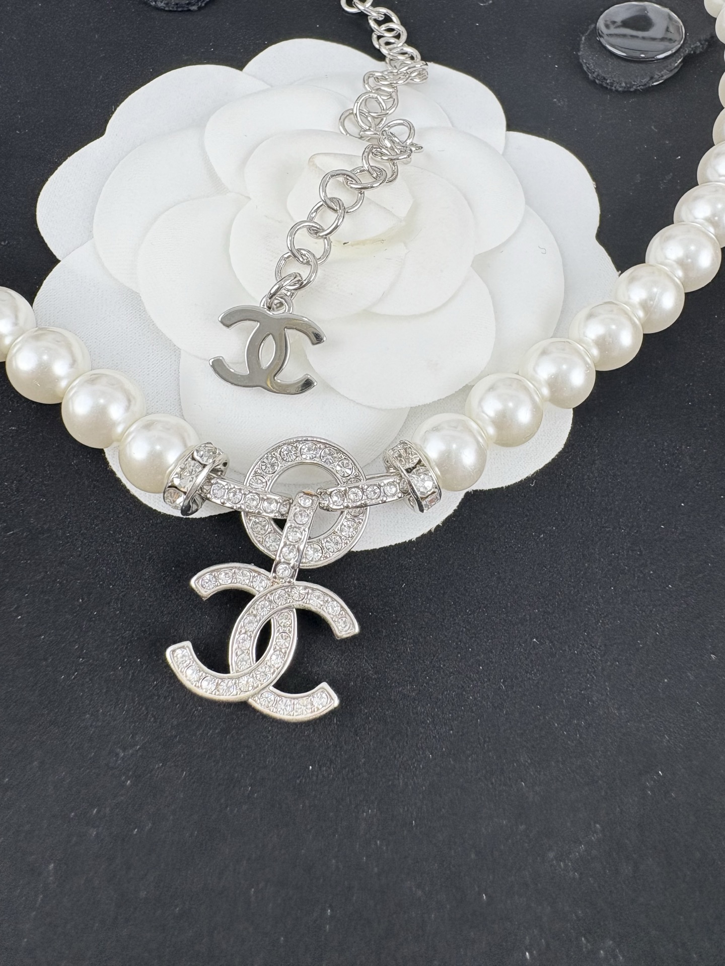 Chanel Pearl Necklace with Diamond Paved CC Pendant - Original Replica Club
