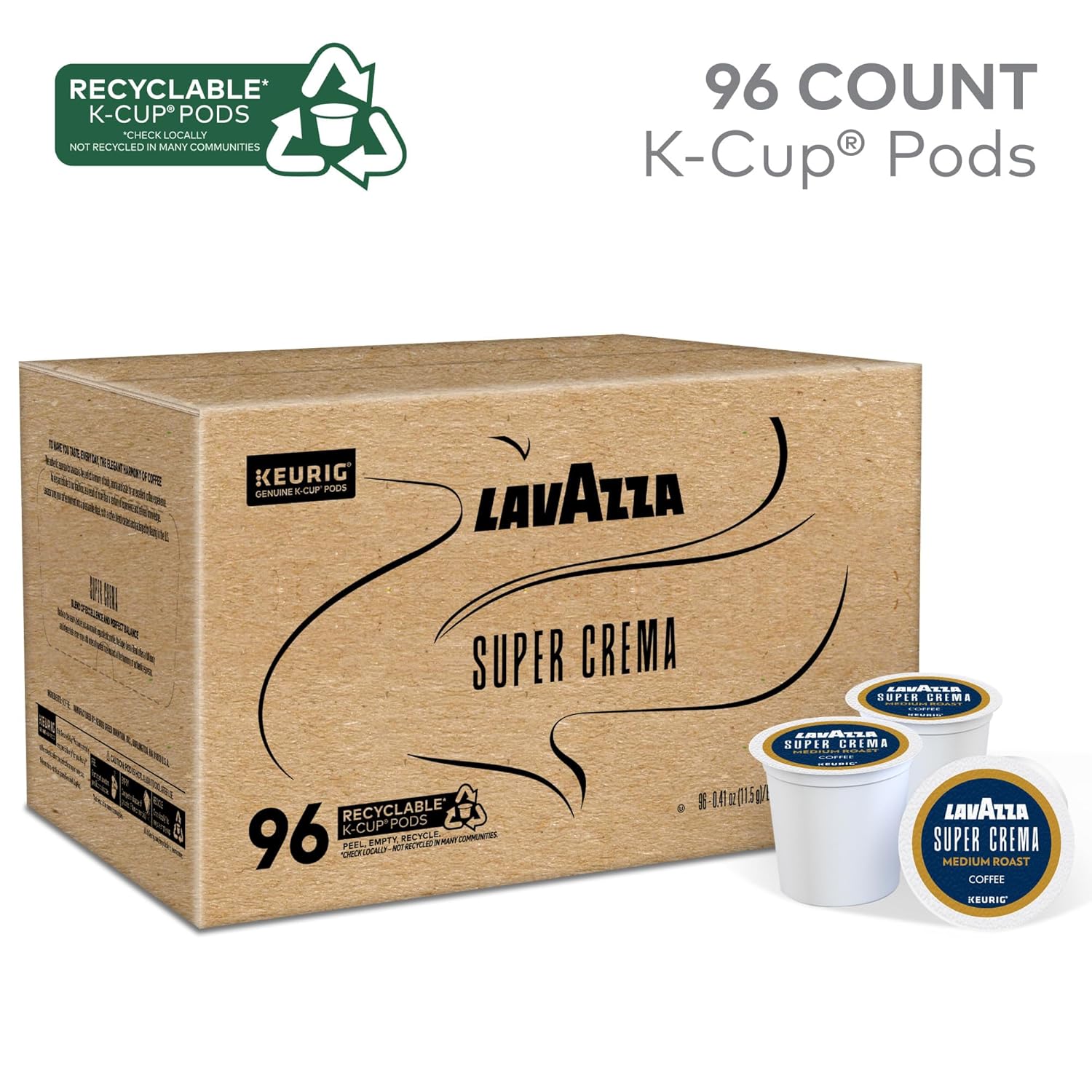 Lavazza Super Crema. Single Serve Keurig® K-Cup® Pods. Medium Espresso Roast Coffee. 1 Box. 96 Count