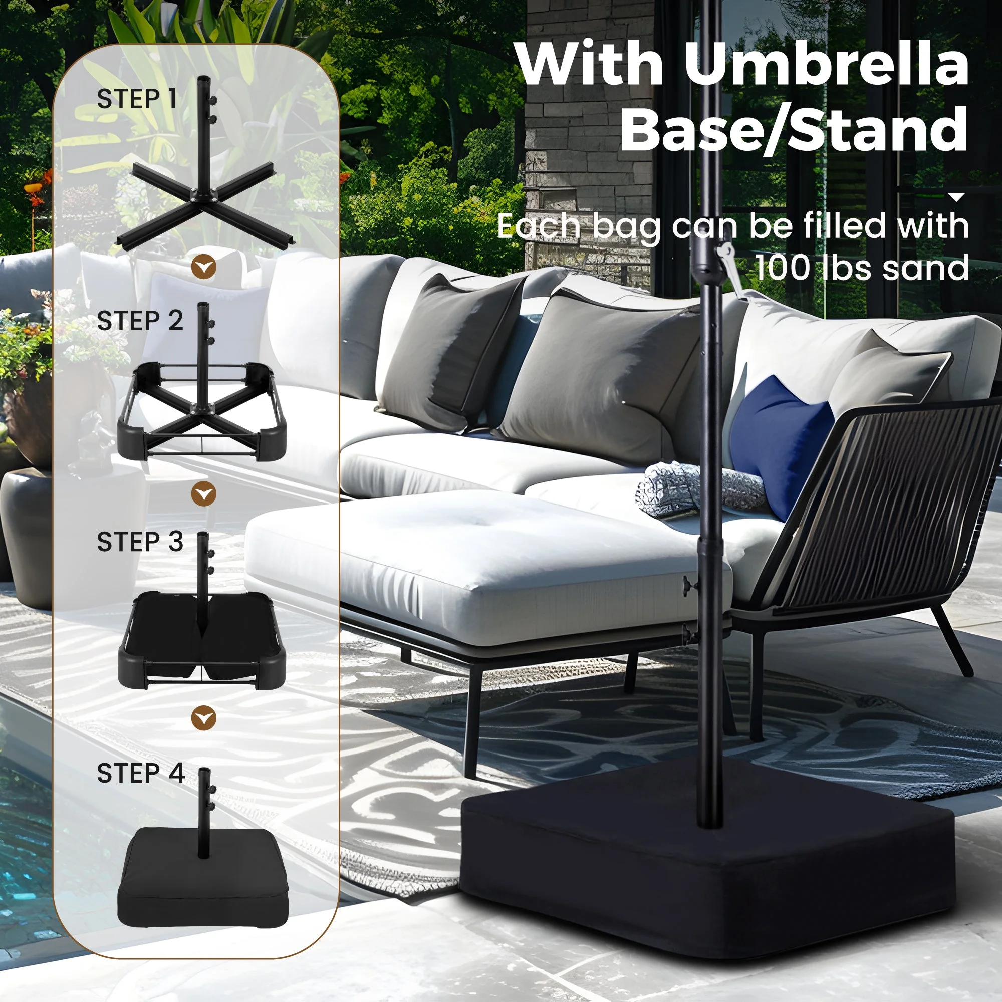 Alpha Joy 15ft Extra Large Outdoor Patio Double-Sided Umbrella with LED Solar Lights & Umbrella Base, Beige - Image 28