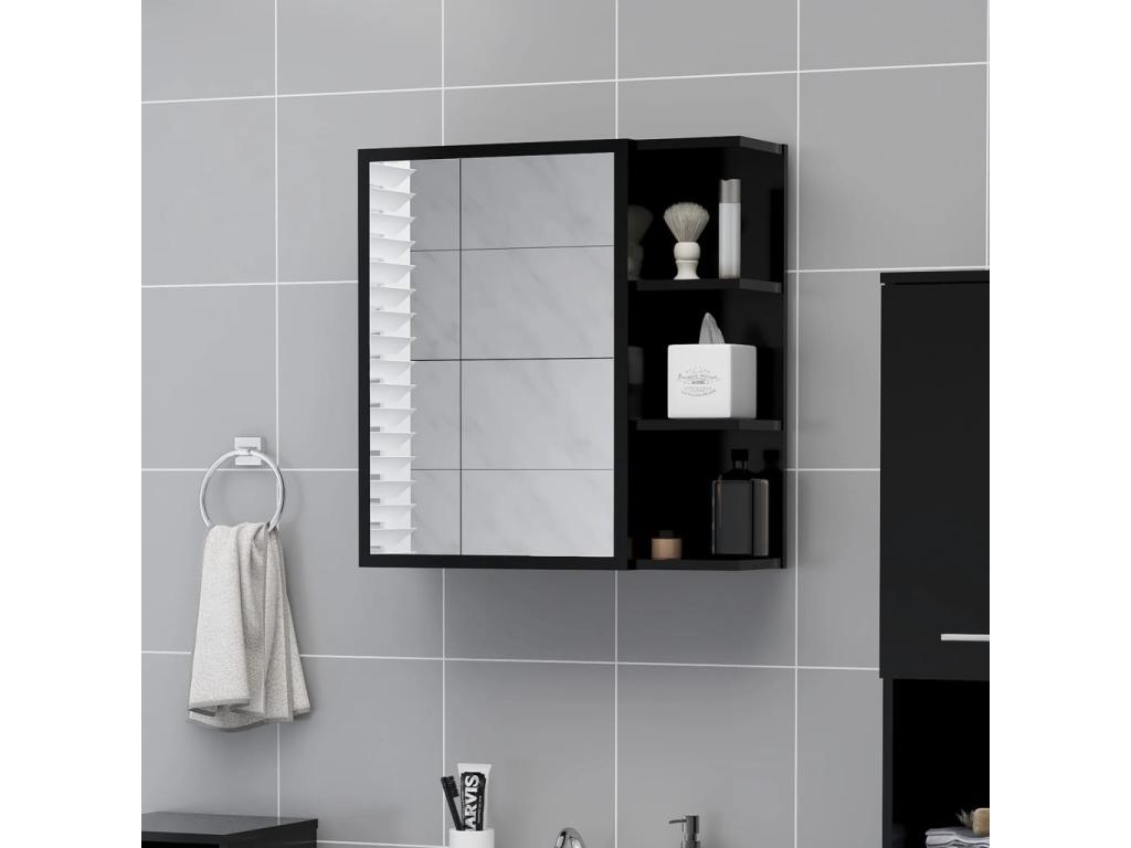 Armario de espejo de baño contrachapada negro 62 - 5x20 - 5x64 cm