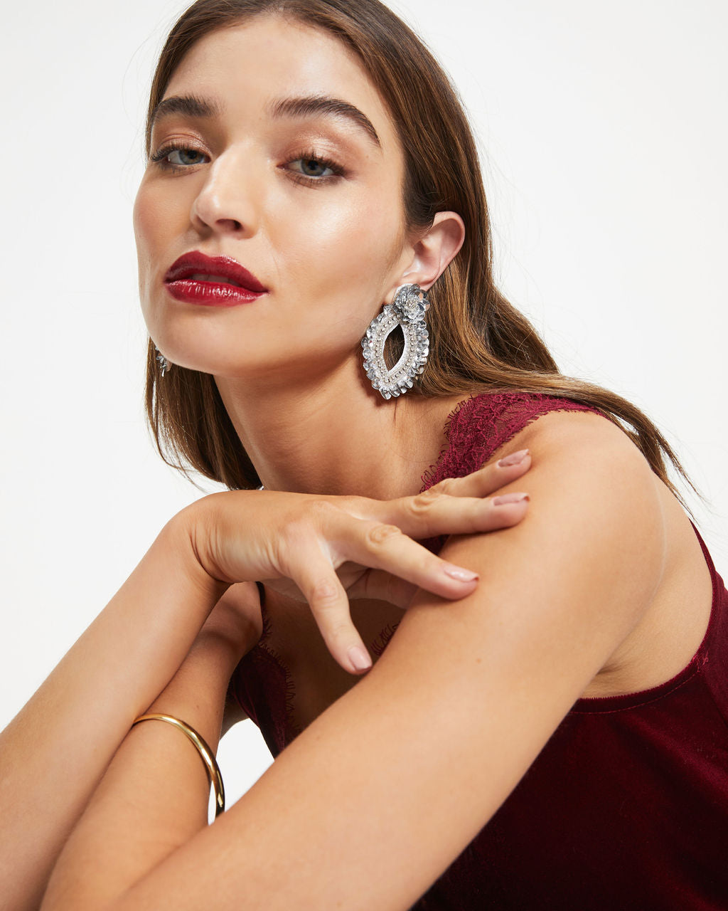 Paula Sequin Crystal Drop Earrings - Silver - Se7enfashion