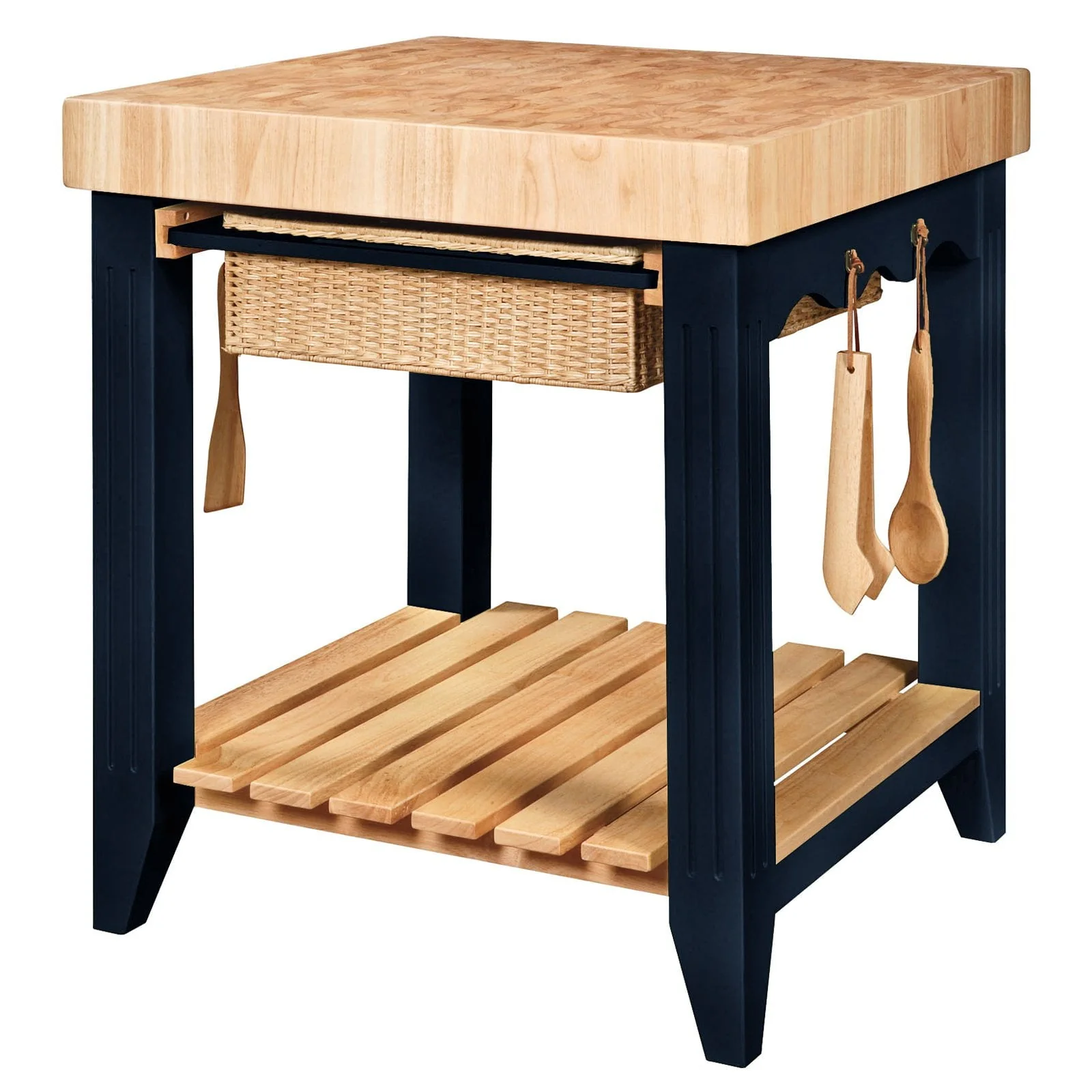 Kolton Square Kitchen Island, Black and Natural with Butcher Block Top - Image 7