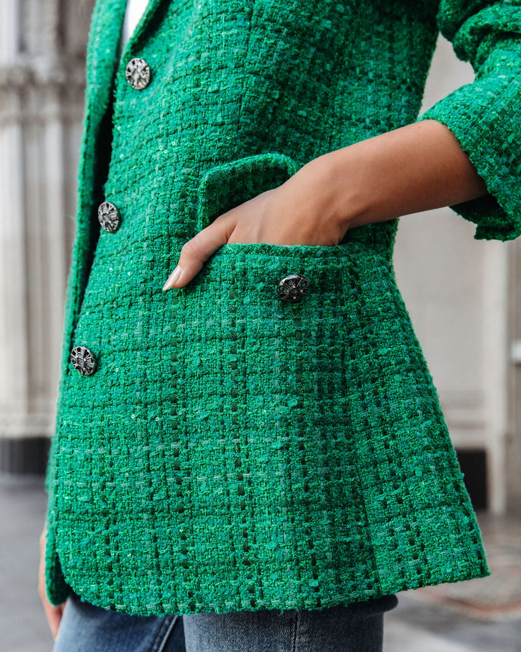 Priestly Pocketed Tweed Blazer - Emerald - Se7enfashion