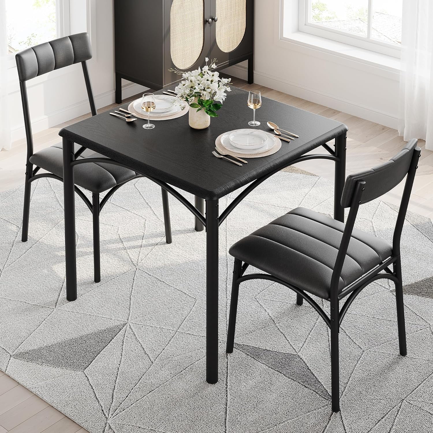 Dining Table Set for 2, Kitchen Table and Chairs for 2 with Upholstered Chairs, 3 Piece Dining Room Table Set, Square Kitchen Table Set for Small Space, Apartment, Studio - Image 16