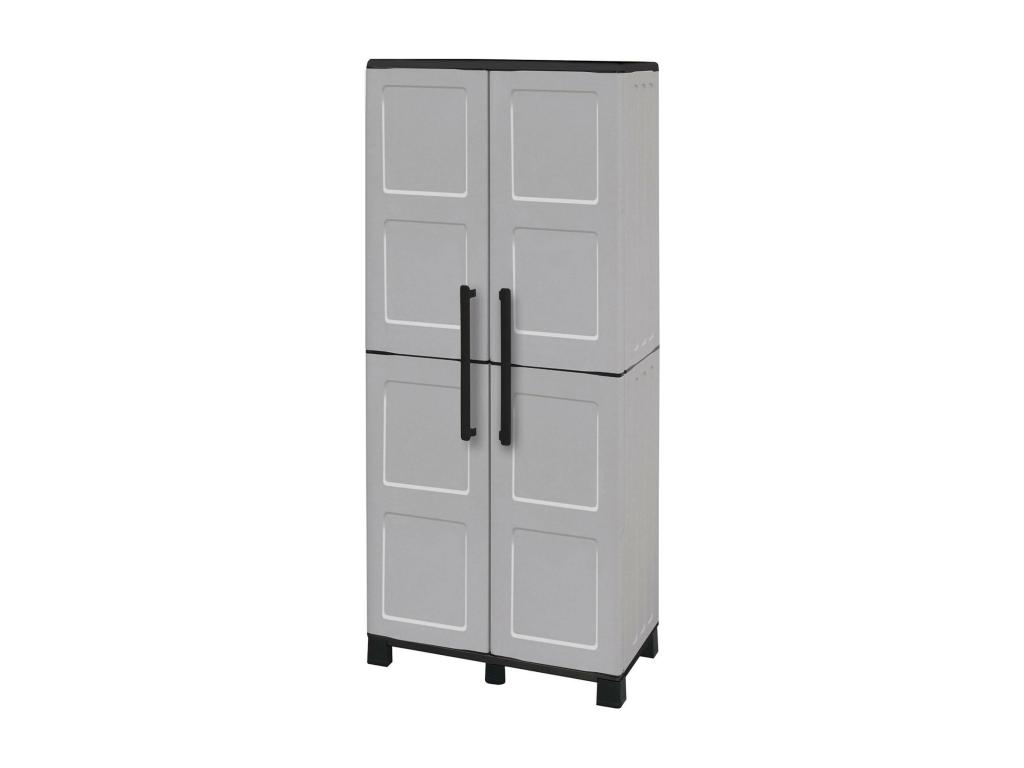 Armario de exterior Nestleare - Mueble de balcón multiusos con 2 puertas - 100 por ciento Made in Italy - 68x37h169 cm - Gris claro y negro - Acabado a cuadros