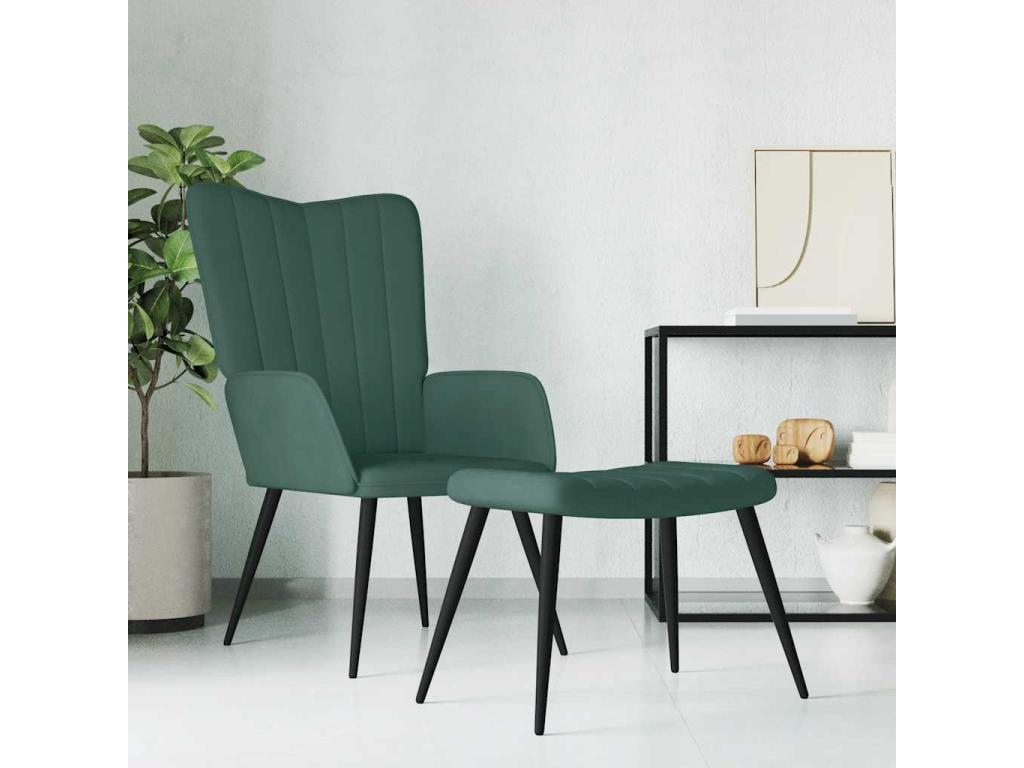 Sillón de Homelyvo con taburete terciopelo verde oscuro