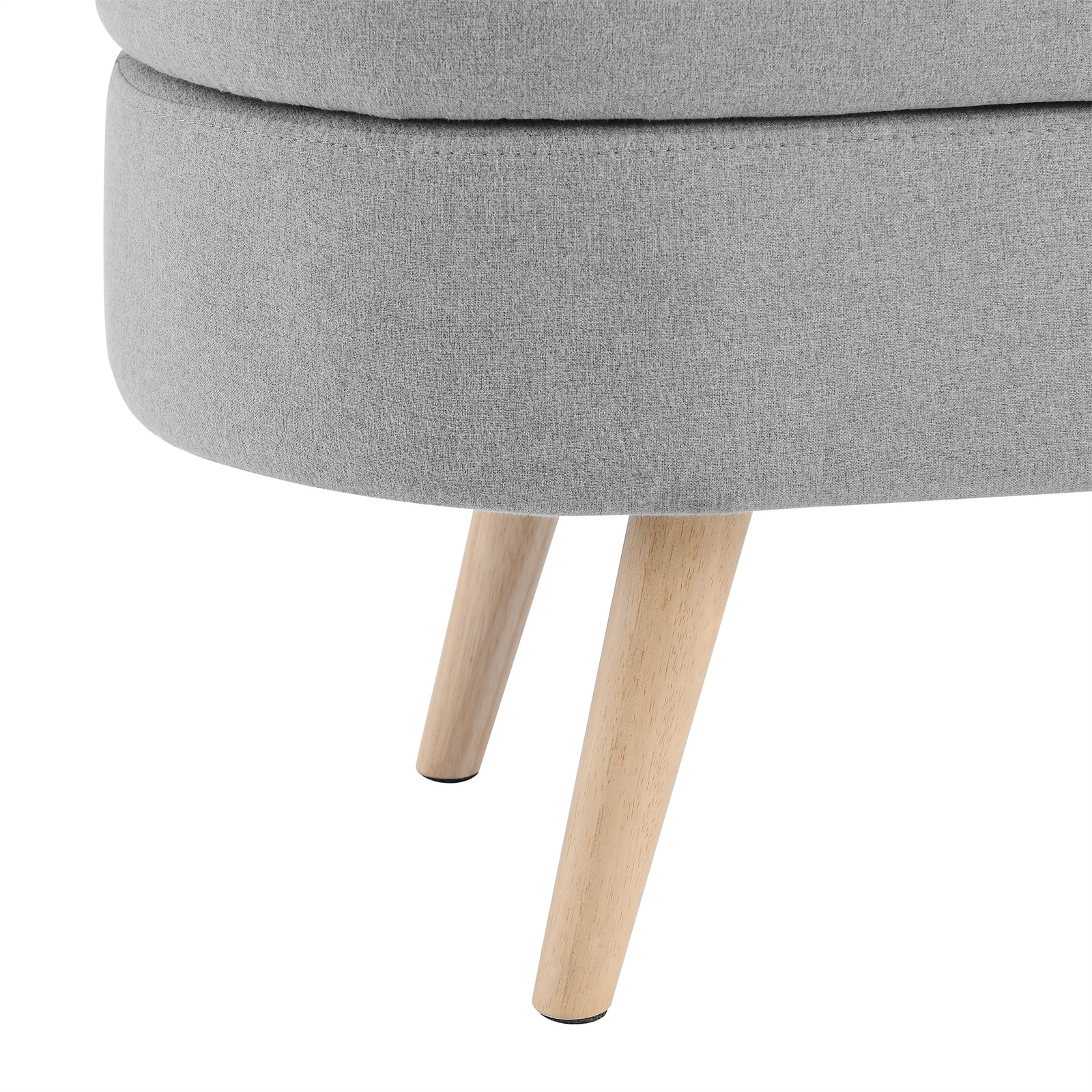 43.5" Oval Storage Ottoman Bench with Solid Wood Legs, Linen Fabric Upholstered Entryway Bench with Safety Hinge, Indoor Bench for End of Bed, Sofa Side, Entryway - Image 16