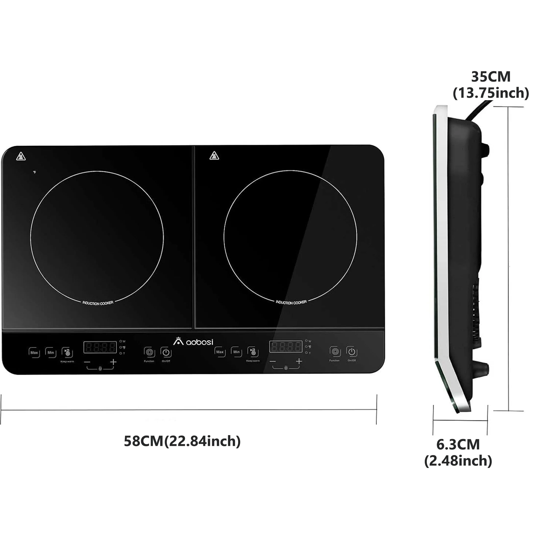 Aobosi Double Induction Cooktop with 2 Burners, 1800W Electric Stove Cooktop with Sensor Touch, 10 Temperature 9 Power Settings - Image 2