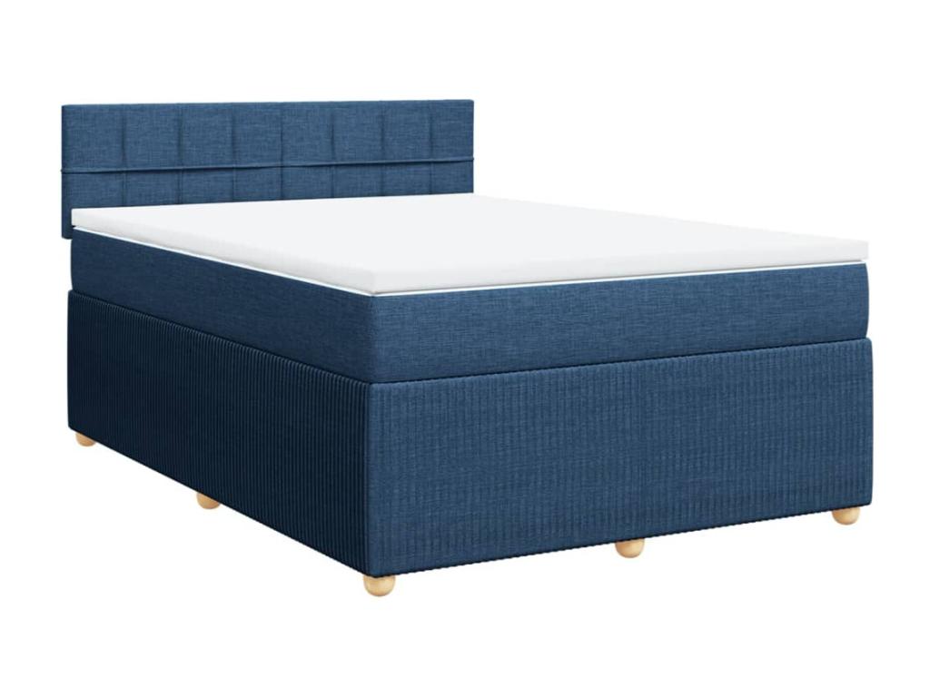Cama box spring con colchón tela azul 140x200 cm