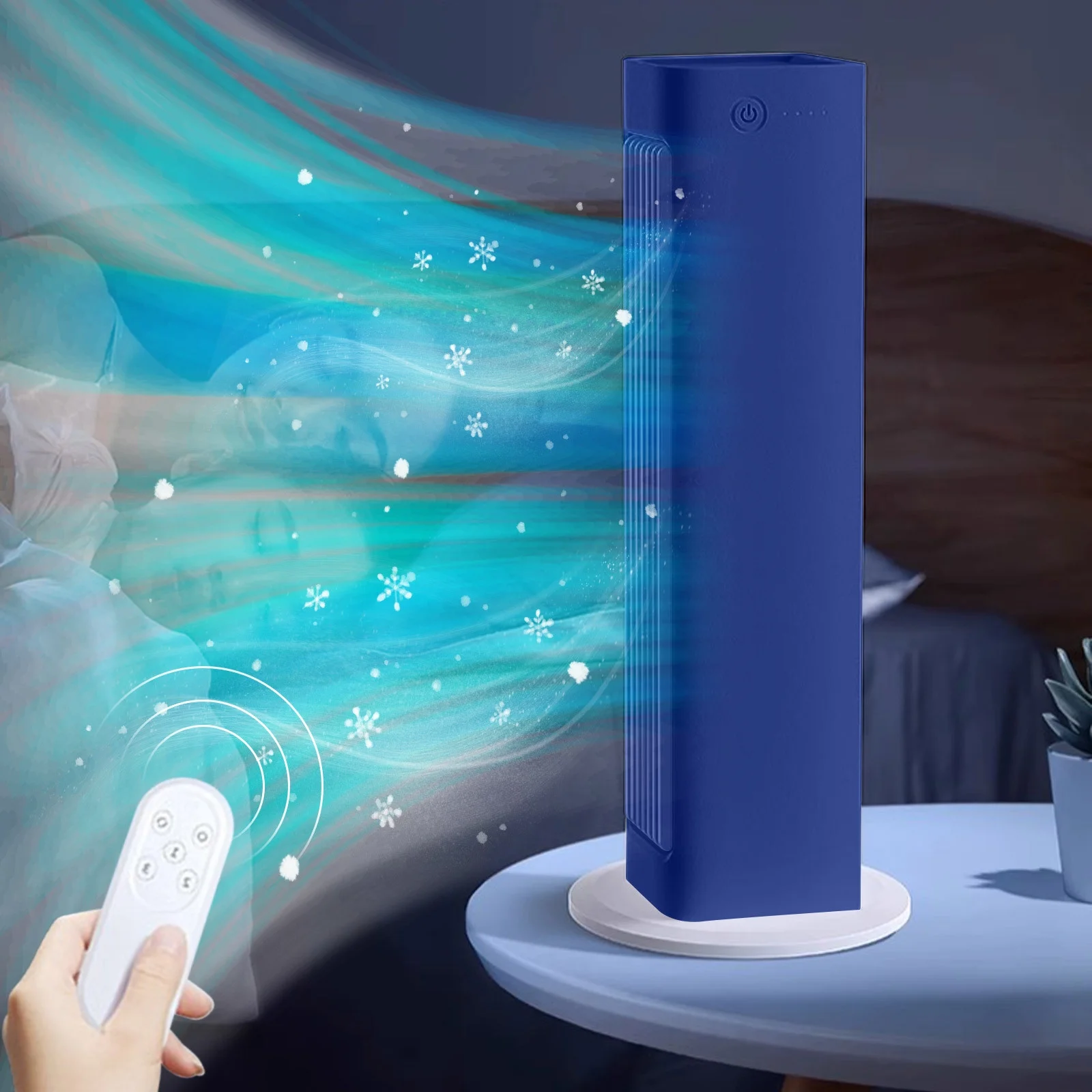 Portable Air Conditioners Wall Mounted Table Top Fan With Remote Control Bladeless Fan Mini Air Conditioner with 3 Speeds Adjustable Wind Direction Suitable for Offices Bedrooms Camping Blue - Image 5