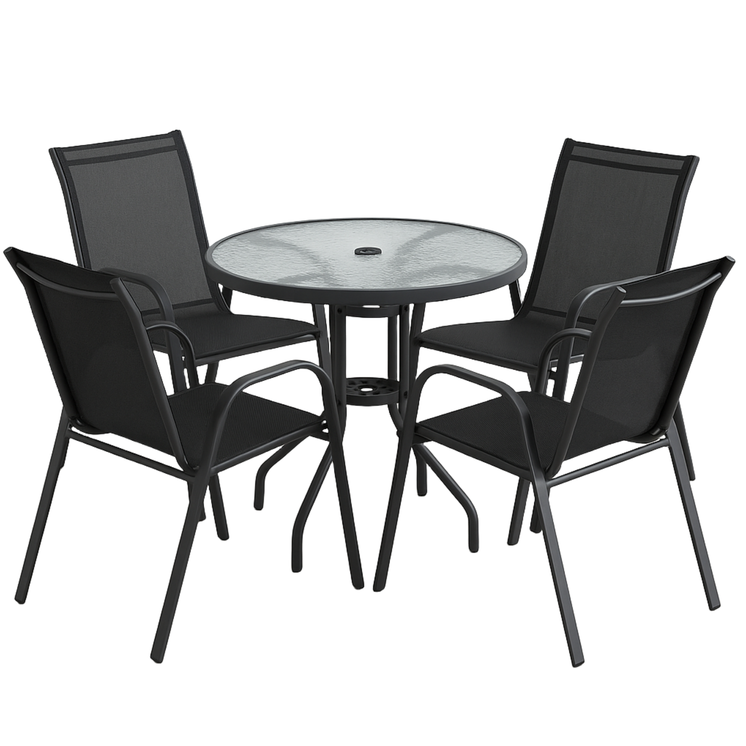 Conjunto Comedor Exterior 5 Piezas Negro Acero/Vidrio Jardín