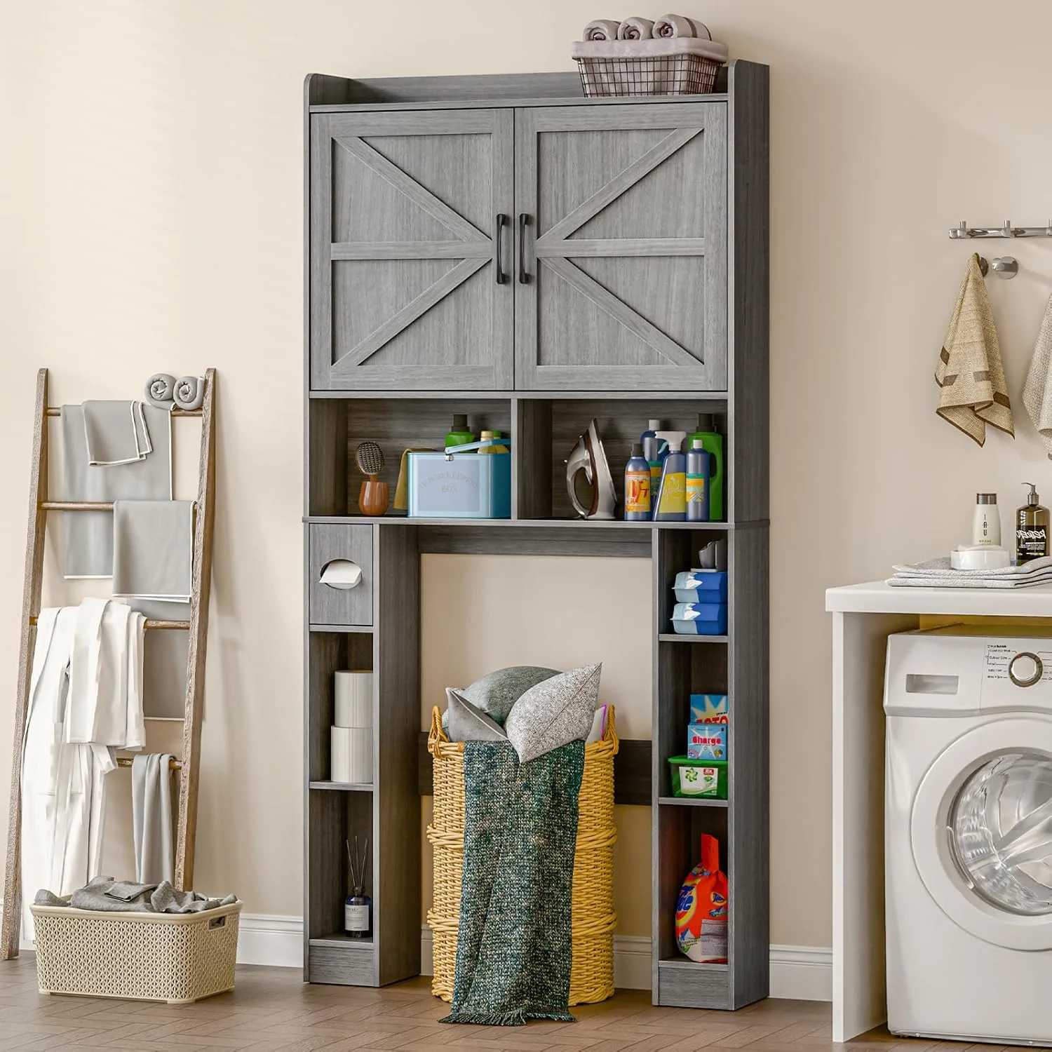 Vabches Over The Toilet Storage Cabinet with Toilet Paper Holder Stand, Above Toilet with Adjustable Shelf & 2 Doors - Image 16