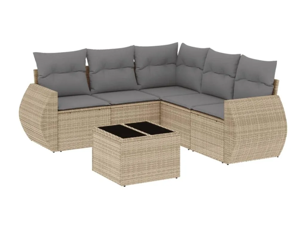 Juego de sofás jardín con cojines 6 piezas ratán sintético beige kria47975