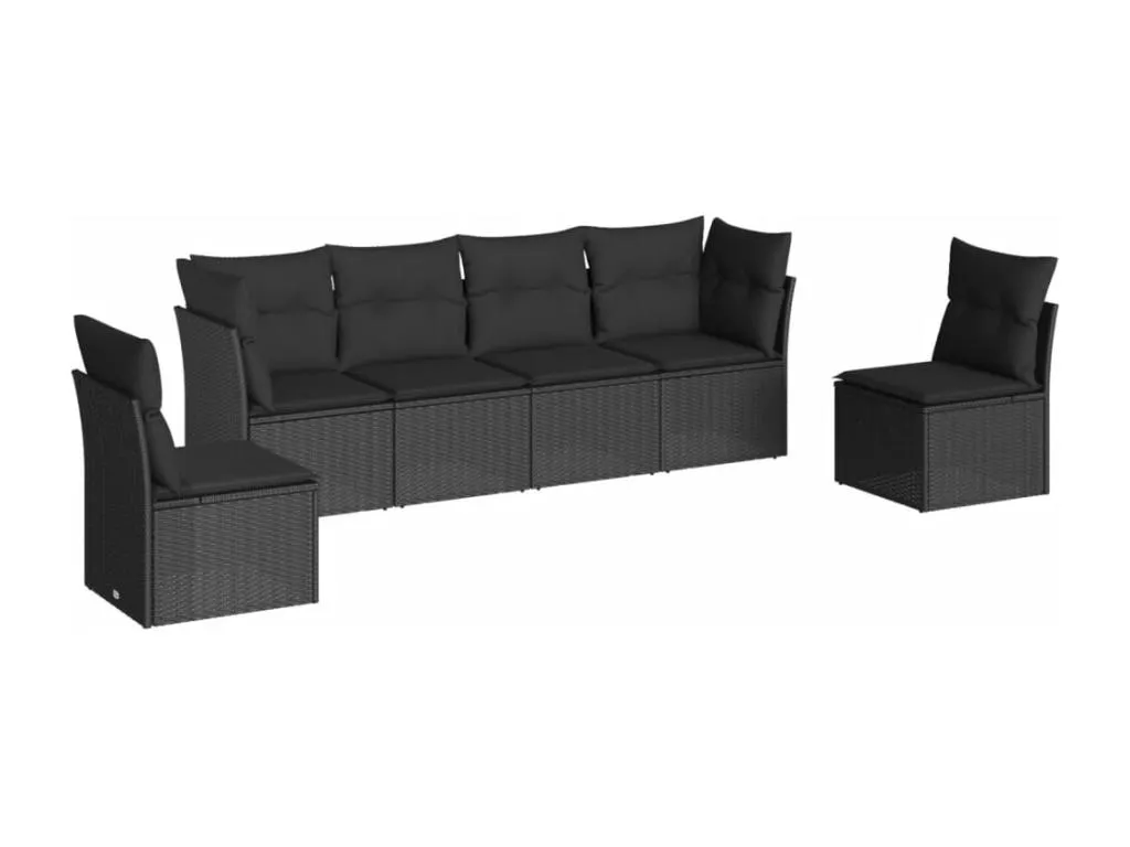 Set de sofás de jardín 6 piezas y cojines ratán sintético negro 43340uzbx