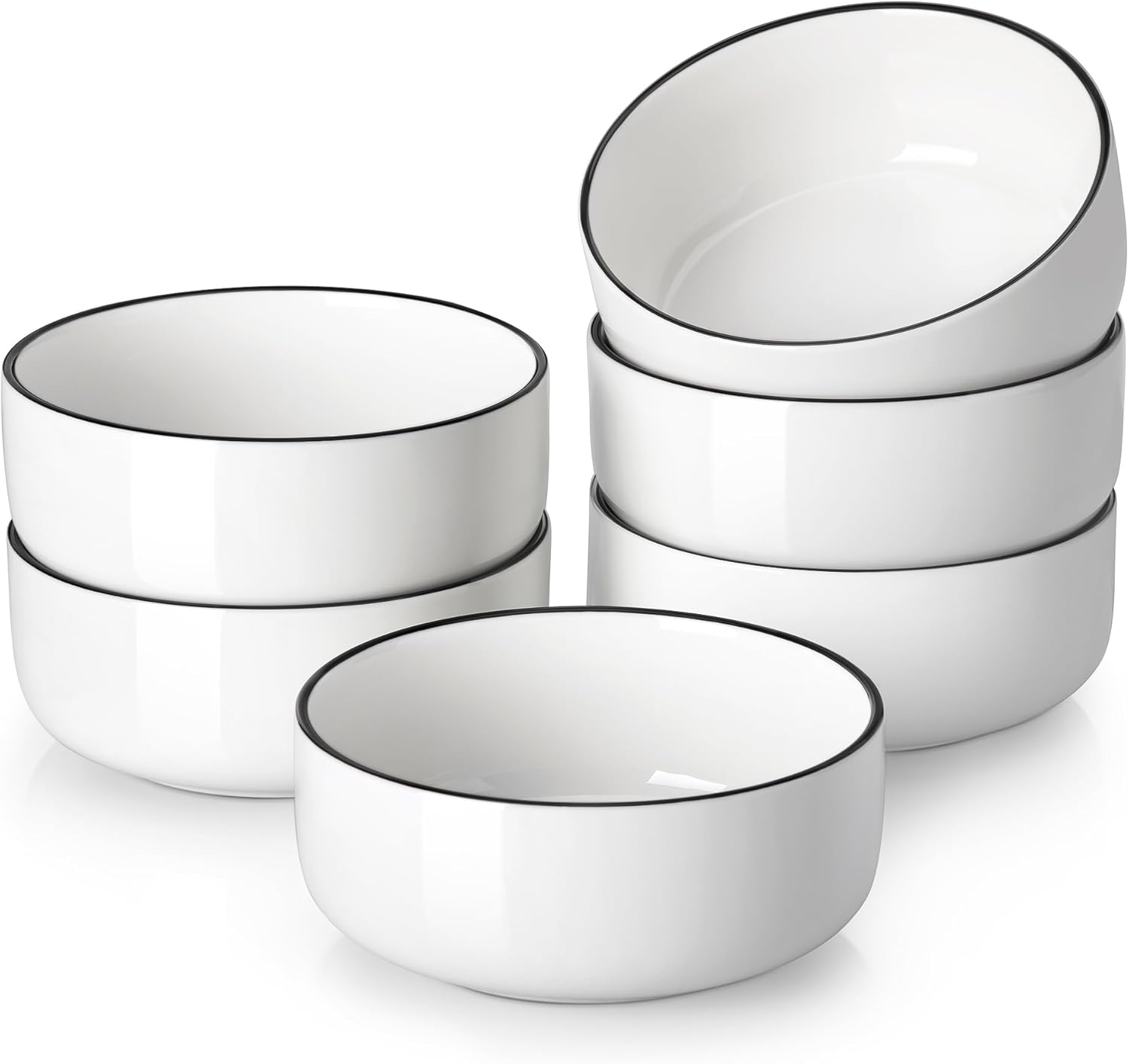 MALACASA Cereal Bowls Set of 6, 24 OZ Ceramic Bowls for Kitchen, Soup Bowl Breakfast Bowls, Dishwasher Microwave Safe, Khaki White, Series TARA