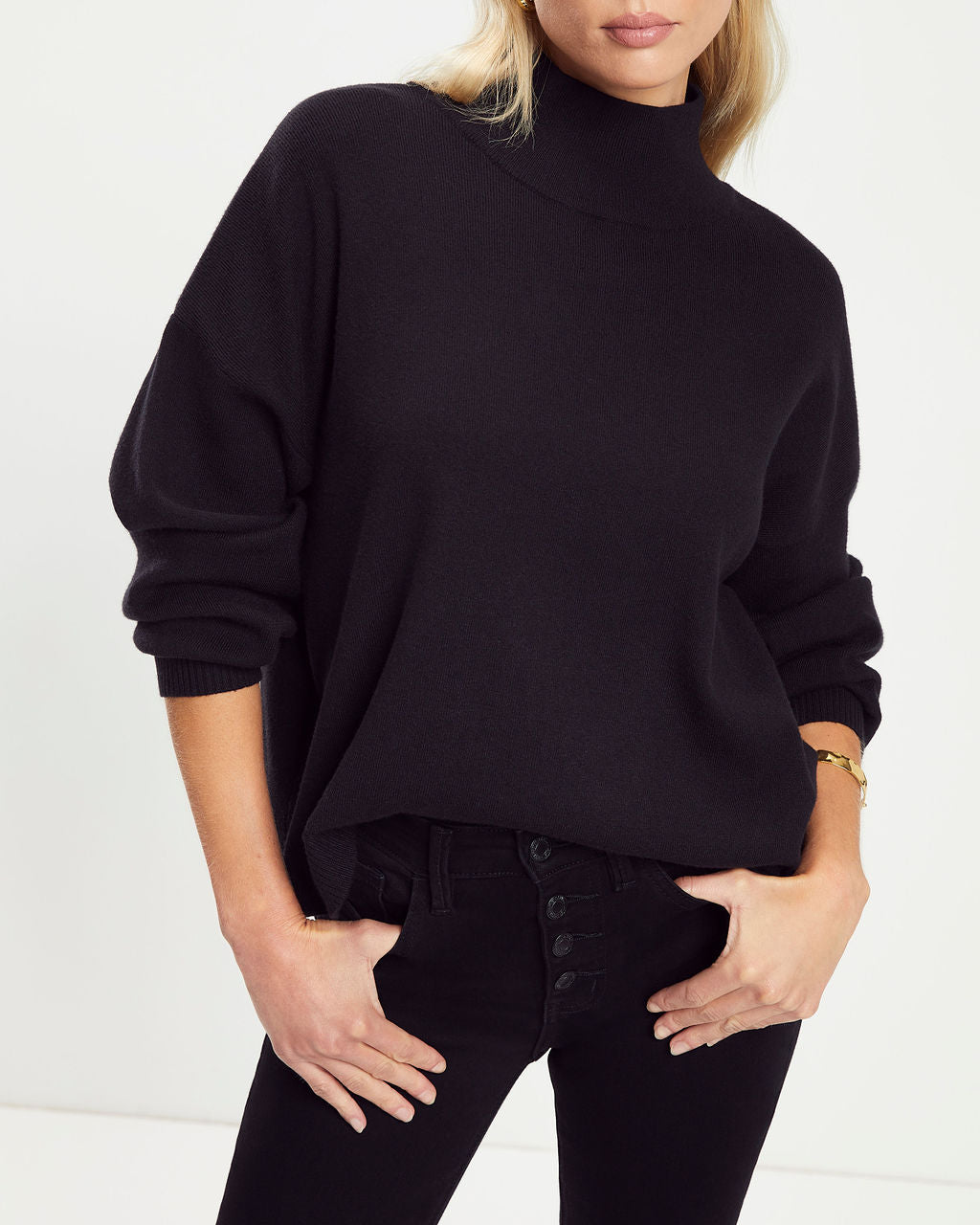 Parkin Mock Neck Knit Sweater - Black - Se7enfashion