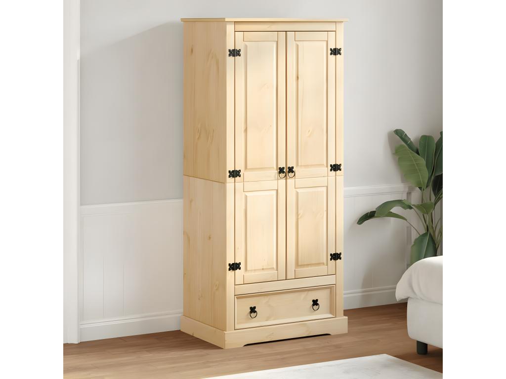 Armario madera maciza de pino 76x50x170 cm Marrón