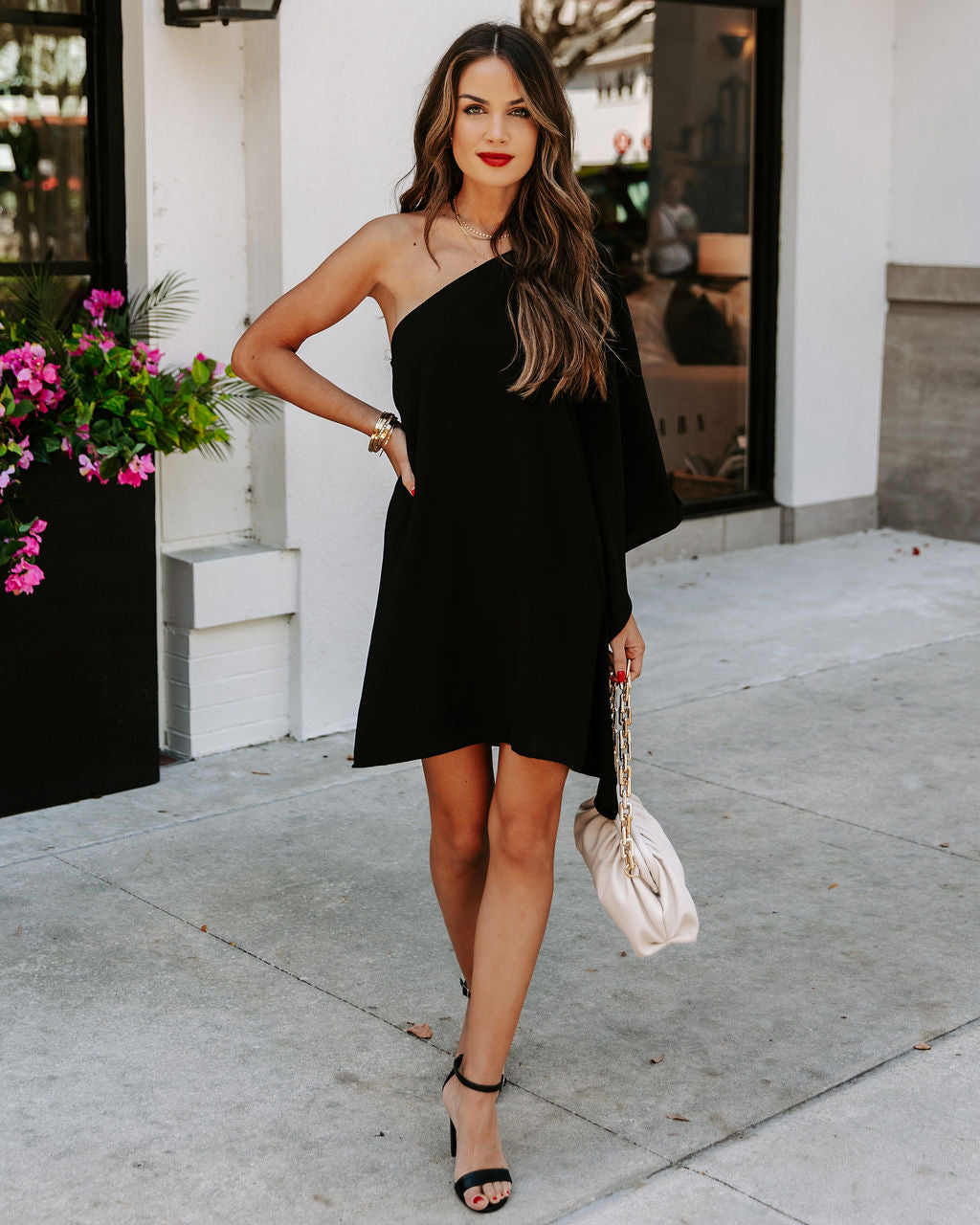 Side To Side One Shoulder Statement Dress - Black - Se7enfashion